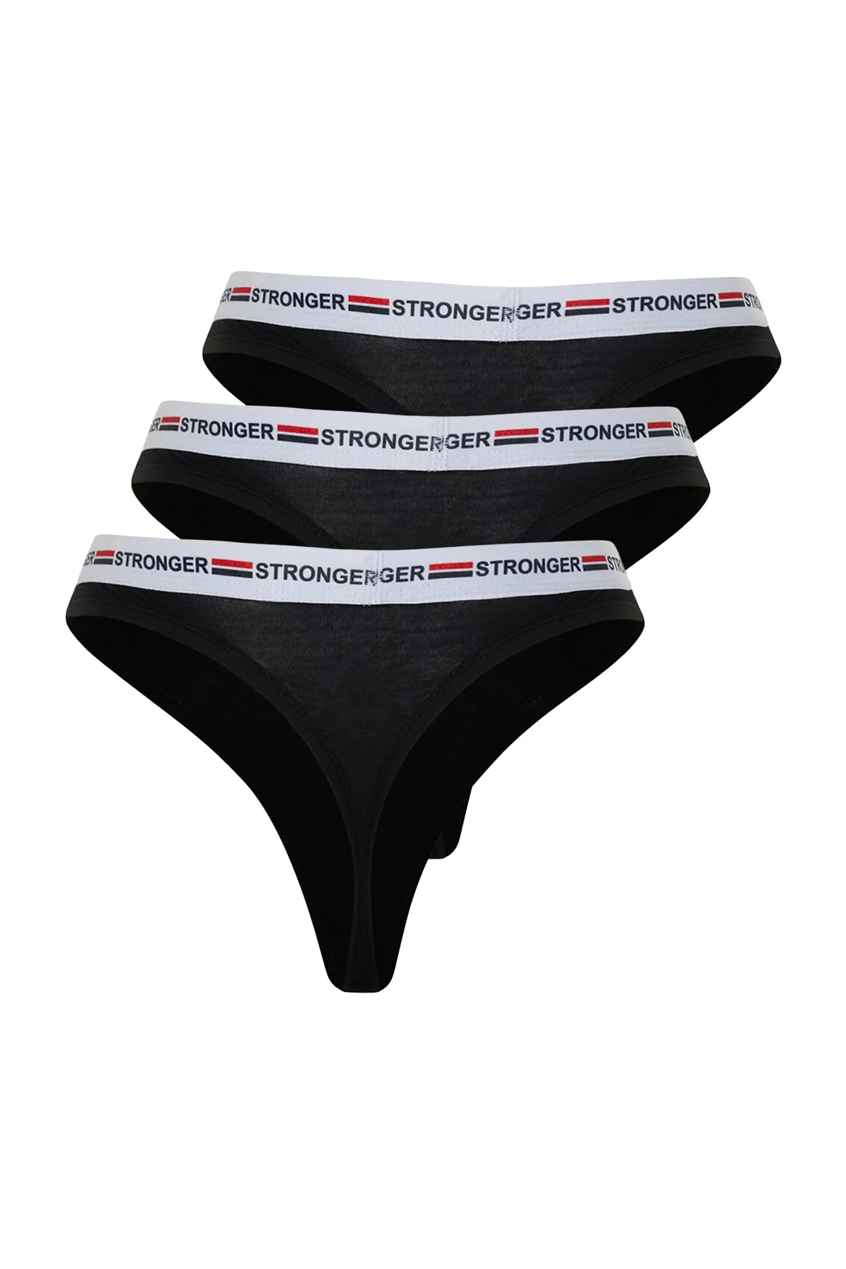 Trendyol Collection  Schwarzes 3er-Pack Tanga-Strickhöschen aus Baumwollgummi mit Details THMSS24KU00006