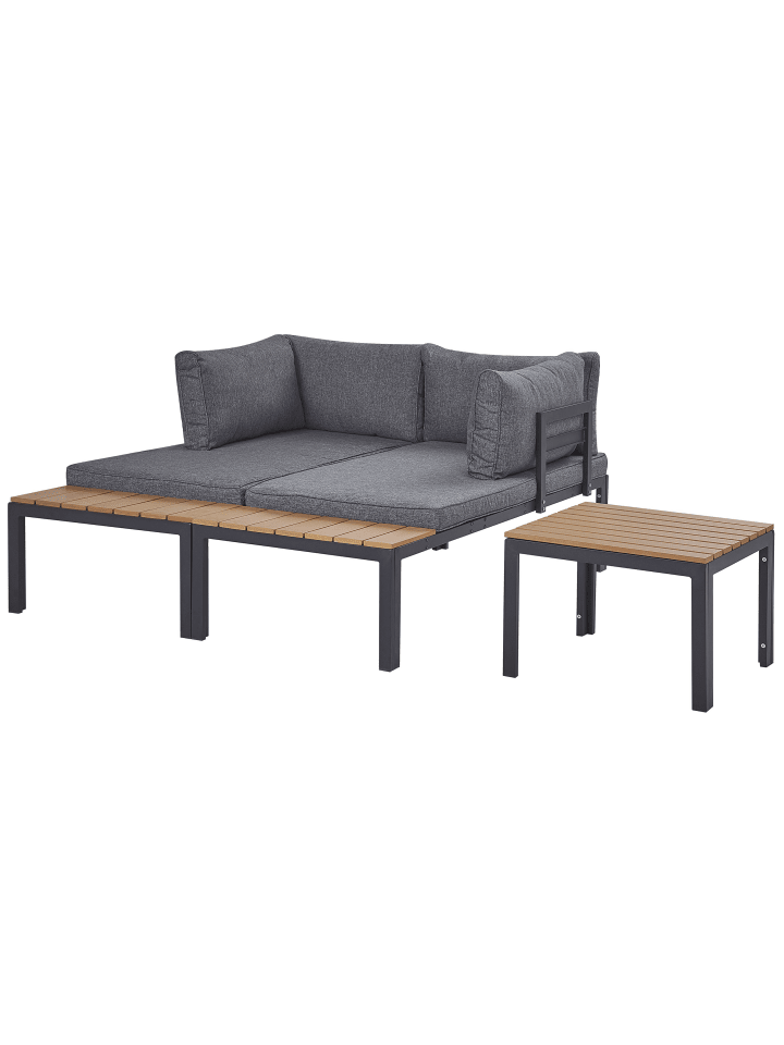 Beliani 3-tlg Lounge Set PIENZA in Grau/Schwarz/Heller Holzfarbton günstig kaufen onesize