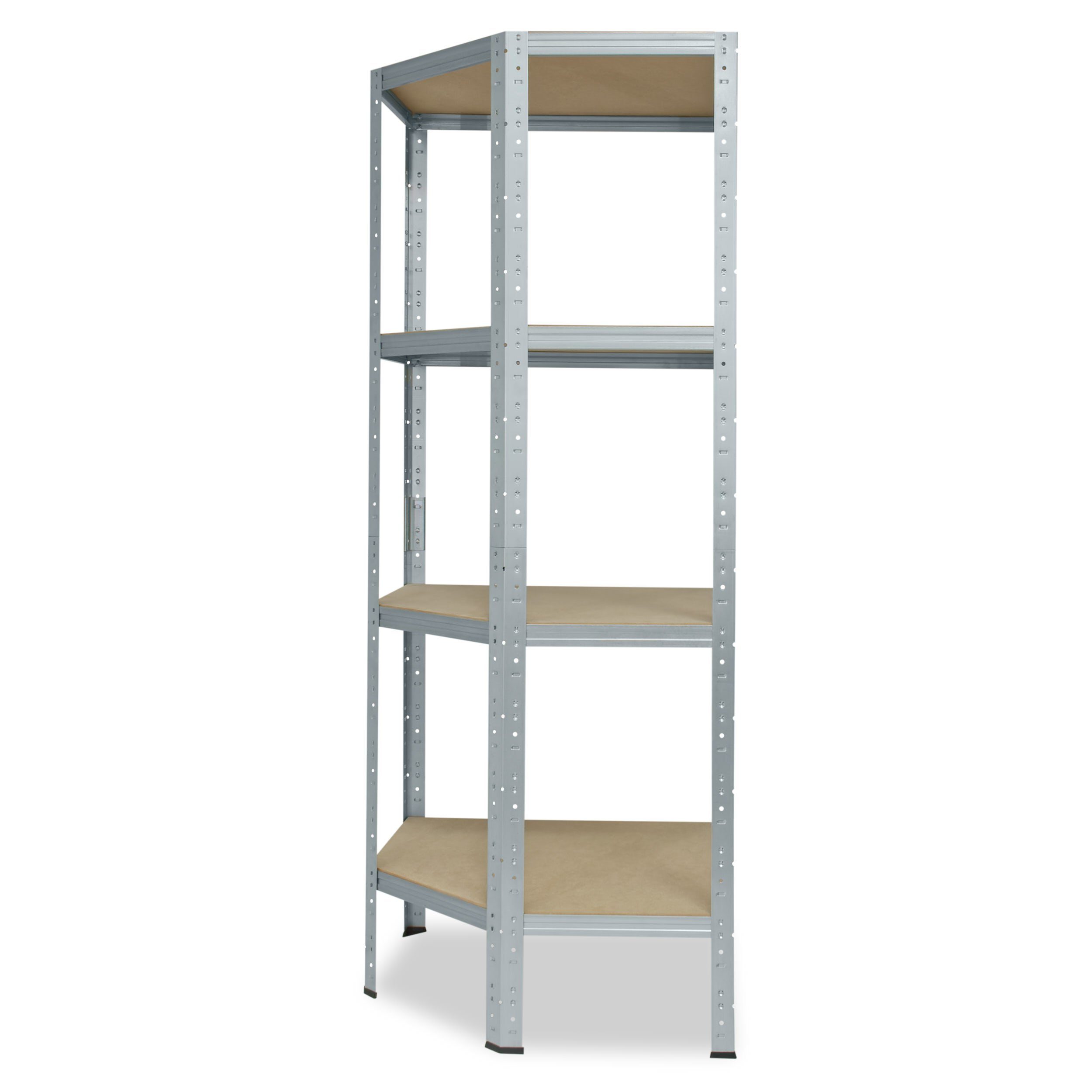 shelfplaza Eckregal HOME, 155x60x30cm verzinkt, Metall Eckregal stehend mit 4 Böden, Corner Shelf 175kg Tragkraft Schwerlastregal Ecke, Steckregal verzinkt Eckregal Keller Garagen Regal