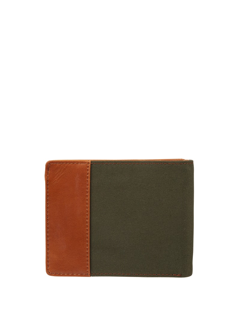 Portemonnaie aus Leder und Textil in khaki