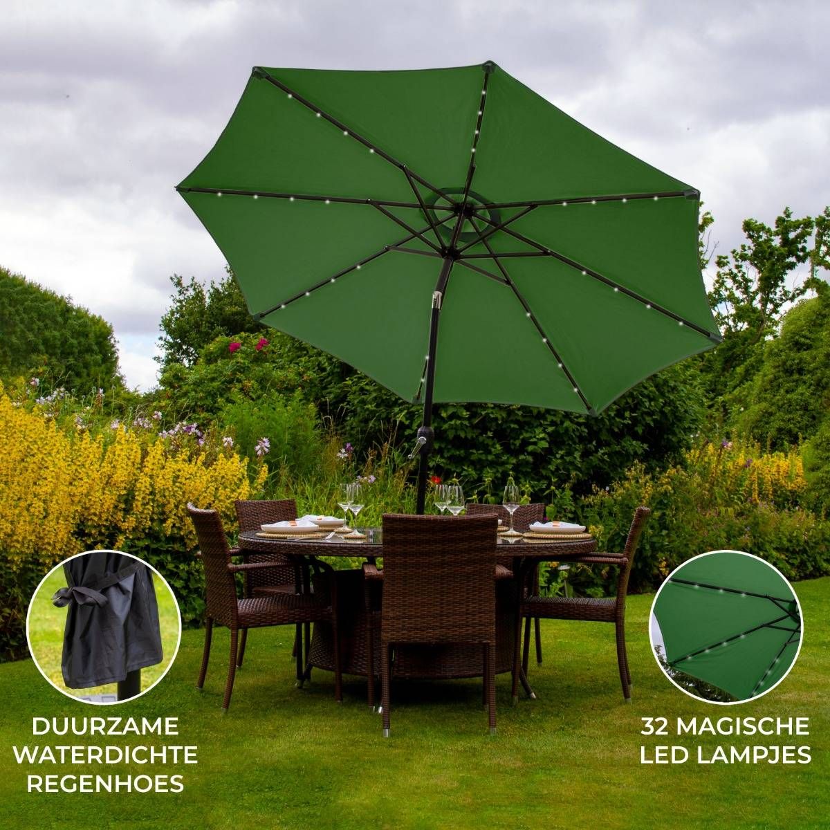 Monstershop 270 cm LED Sonnenschirm mit Kippfunktion