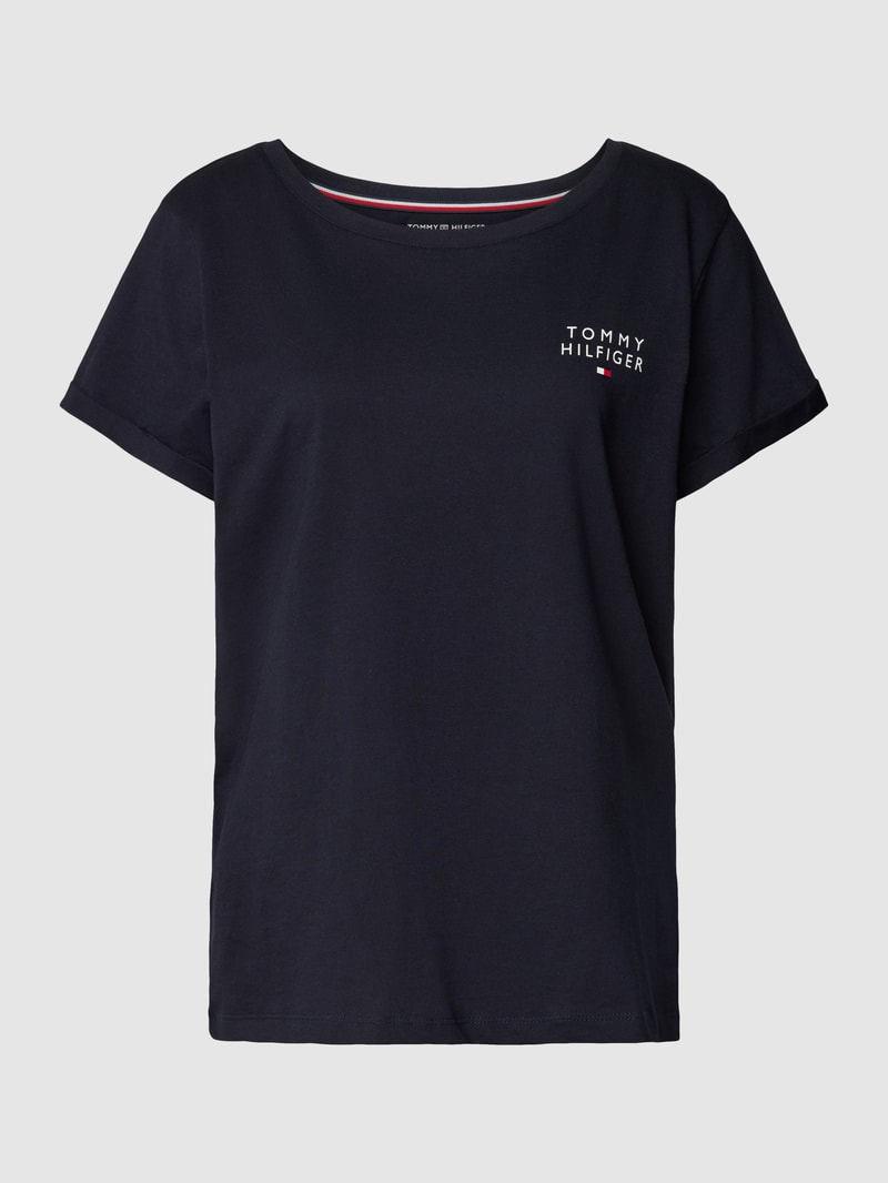 Regular Fit Pyjama-Oberteil mit Label-Print in marineblau