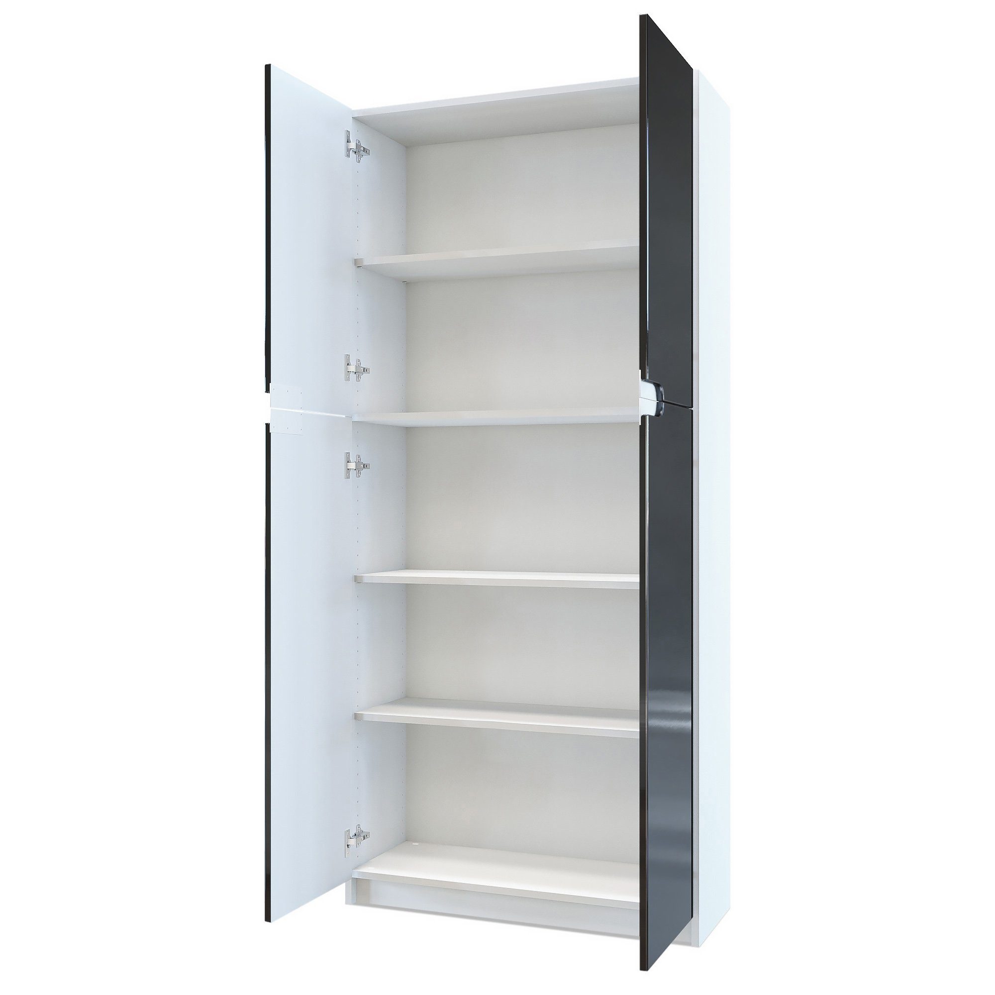 Vladon Aktenschrank Logan (Aktenschrank, mit 5 Fächern und 4 Türen) Weiß matt/Weiß Hochglanz (82 x 185 x 37 cm)