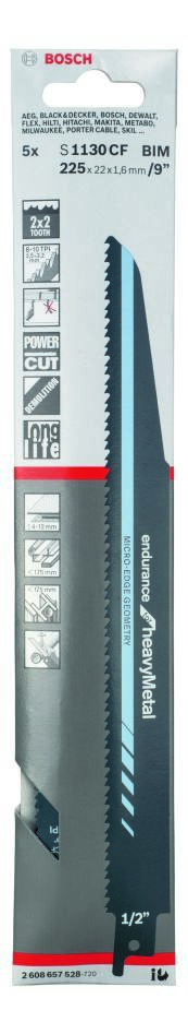 Bosch Blue Accessories 2608657528 S1130CF Endurance for Heavy Metal szablyafűrészlap 225 mm 5 darab