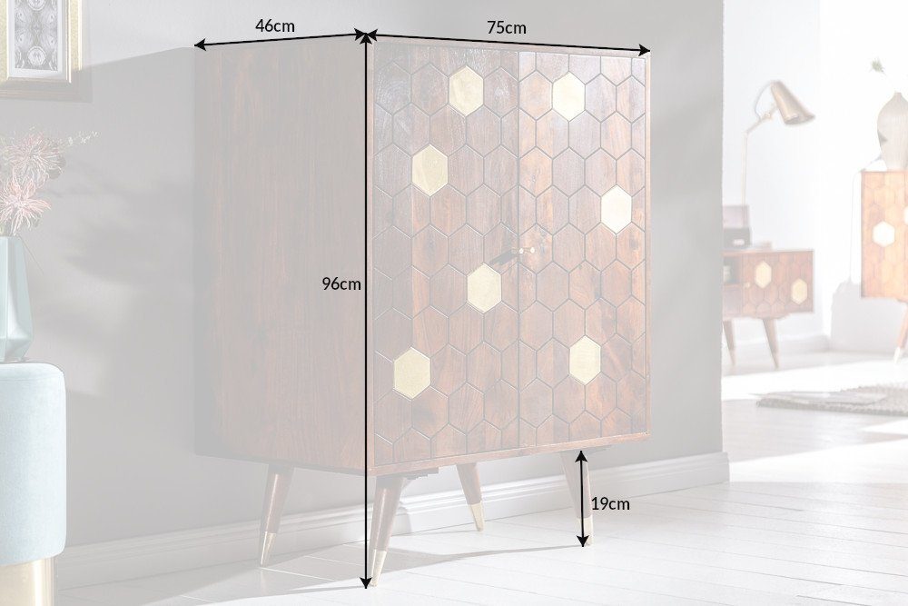 riess-ambiente Barschrank MYSTIC LIVING 75cm braun / gold (Einzelartikel, 1-St) Wohnzimmer· Massivholz · Retro · Akazie