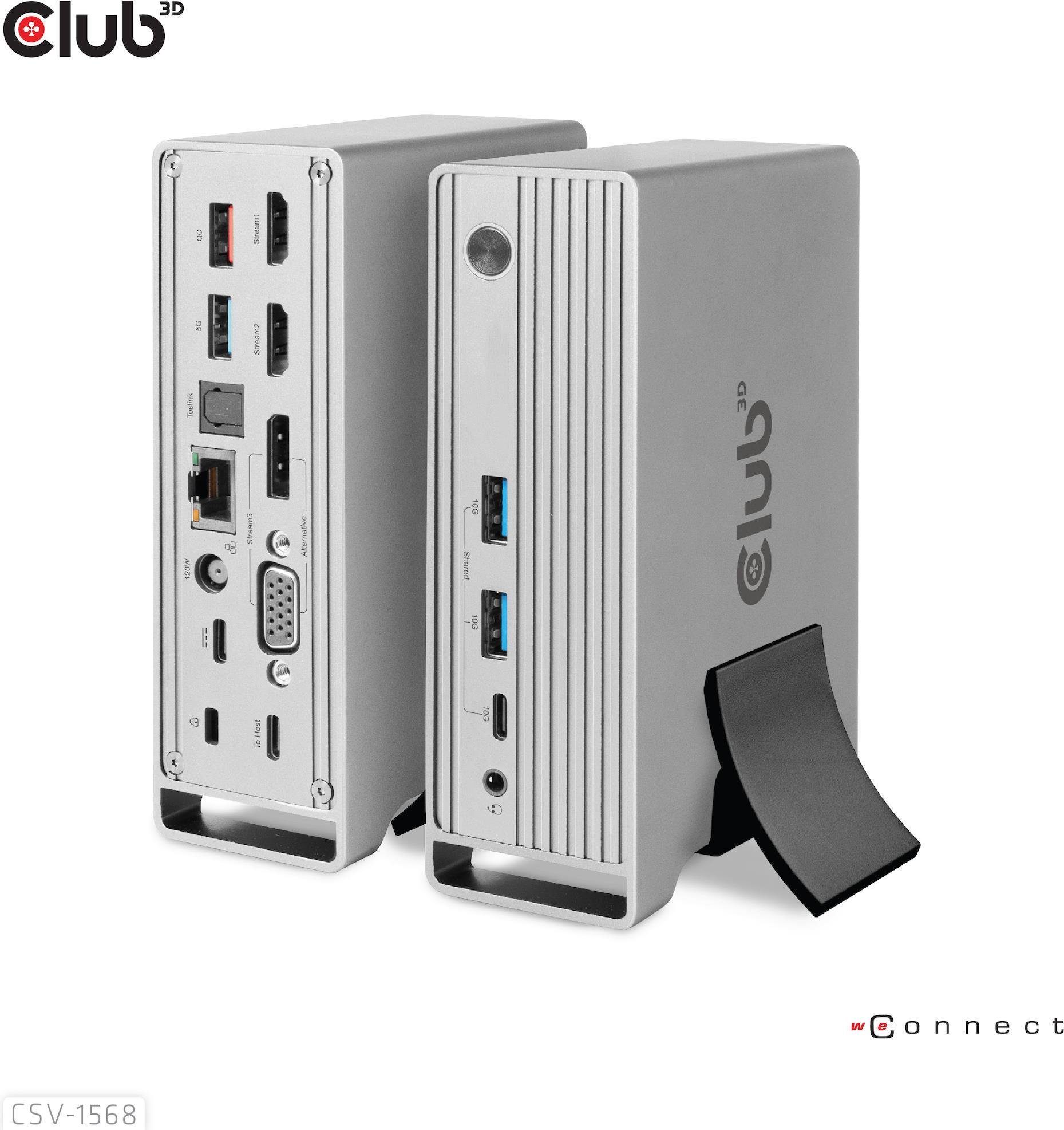 CLUB3D Laptop-Dockingstation CLUB3D 4K ChargingDock USB-C ->6xUSB3/DP/2xHDMI/VGA/LAN 120W retail