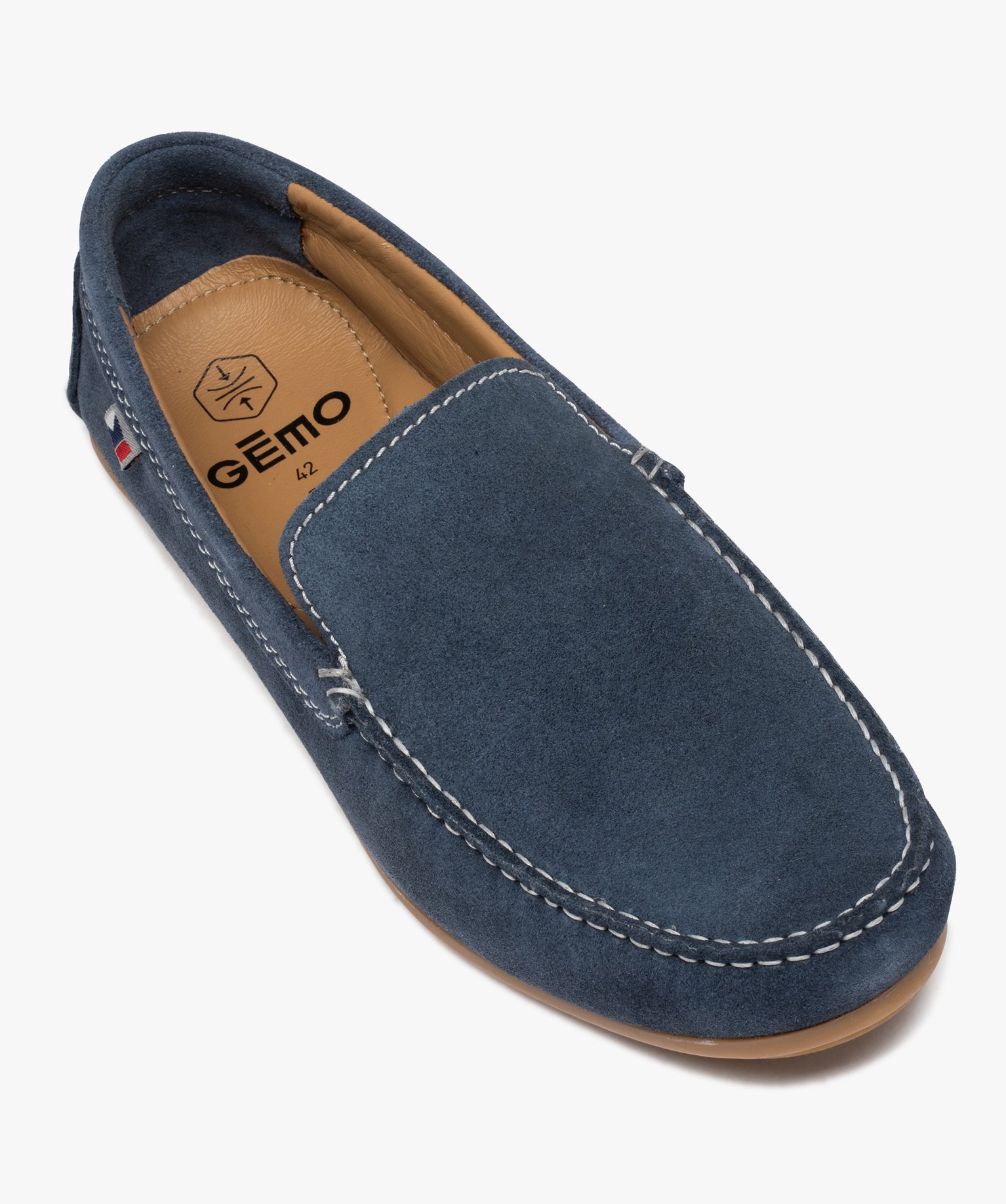 Mocassins homme unis en cuir velours bleu | GEMO