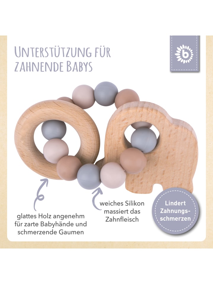 Bieco Spielwaren Greifling Holz Natur mit Silikon Elefant - ab Geburt in Beige günstig kaufen onesize