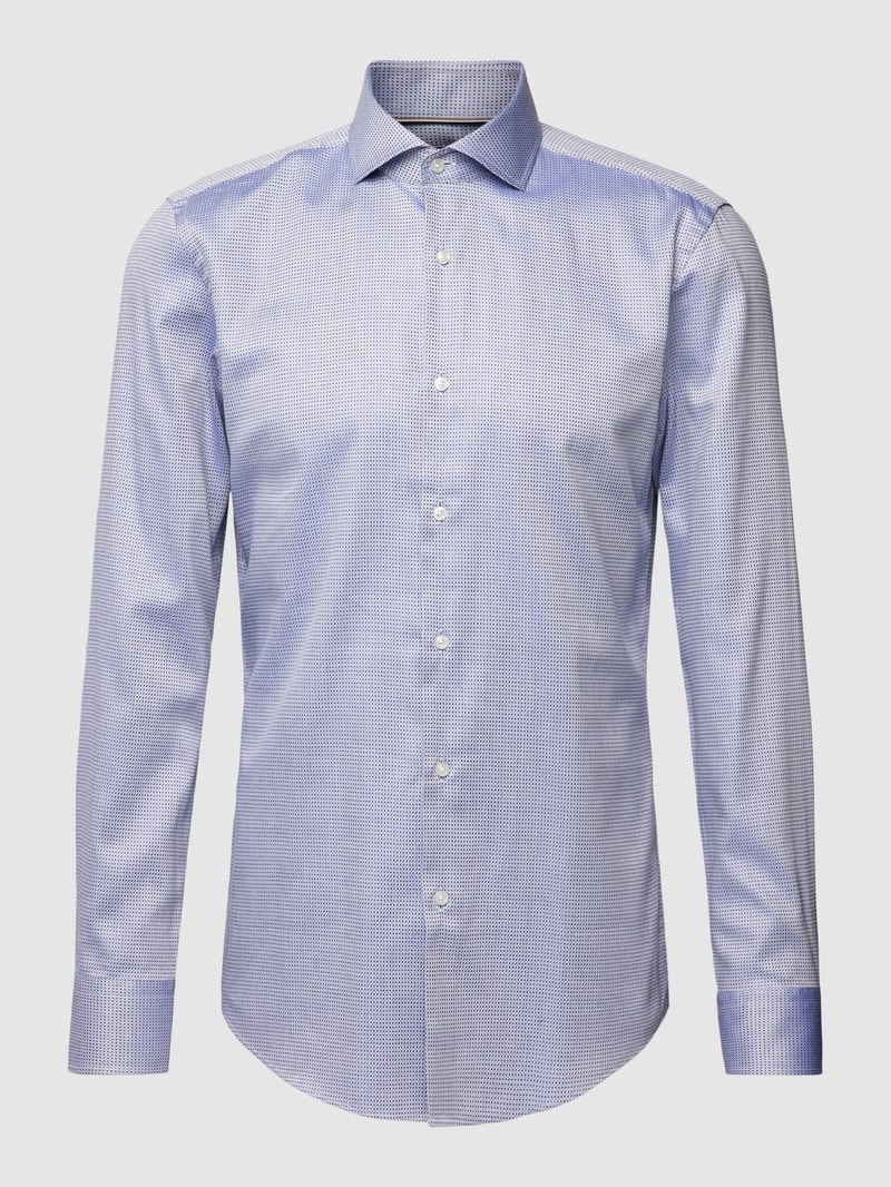 Slim Fit Businesshemd mit Allover-Muster Modell 'Hank Spread' in blau