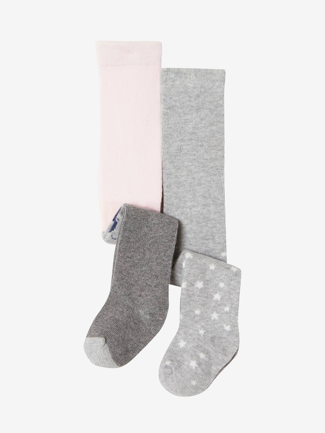 Lot de 2 paires de collants bébé en maille pois/koala lot gris chiné