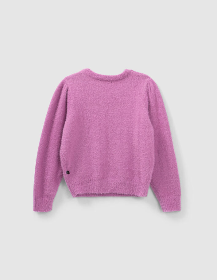 Pull rose foncé tricot avec broderie fille