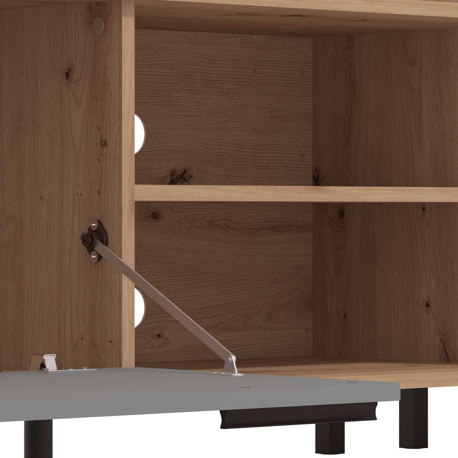Homestyle4u Wohnwand Schrankwand 4 tlg. Anbauwand Weiß Grau, (4-St)