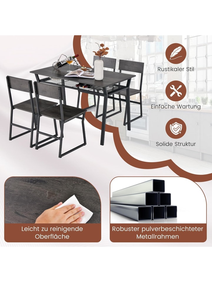 COSTWAY Esstisch Set 5-teilig in Grau günstig kaufen onesize