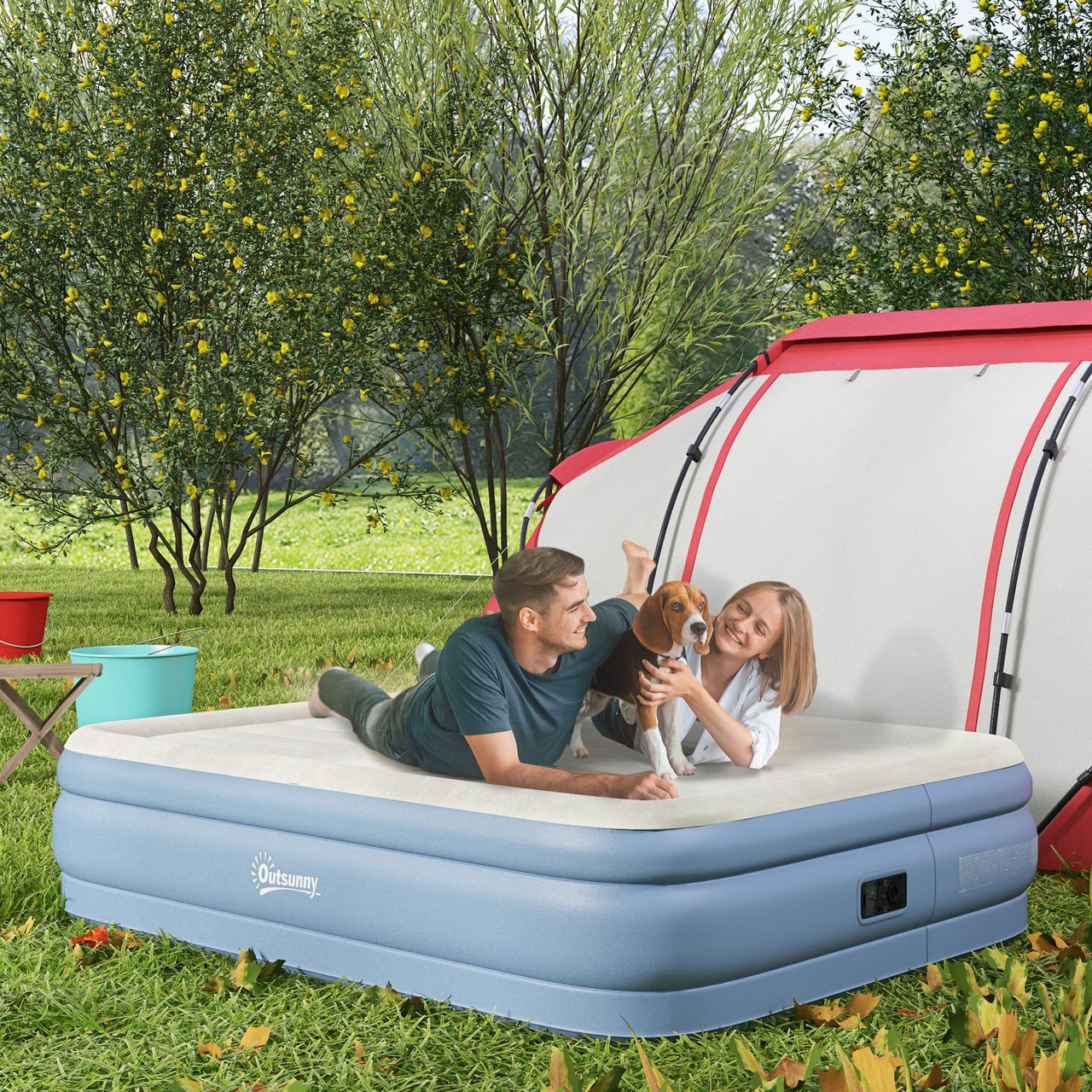 Outsunny Luftmatratze Luftbett für 2 Personen, mit integriertem Kopfkissen