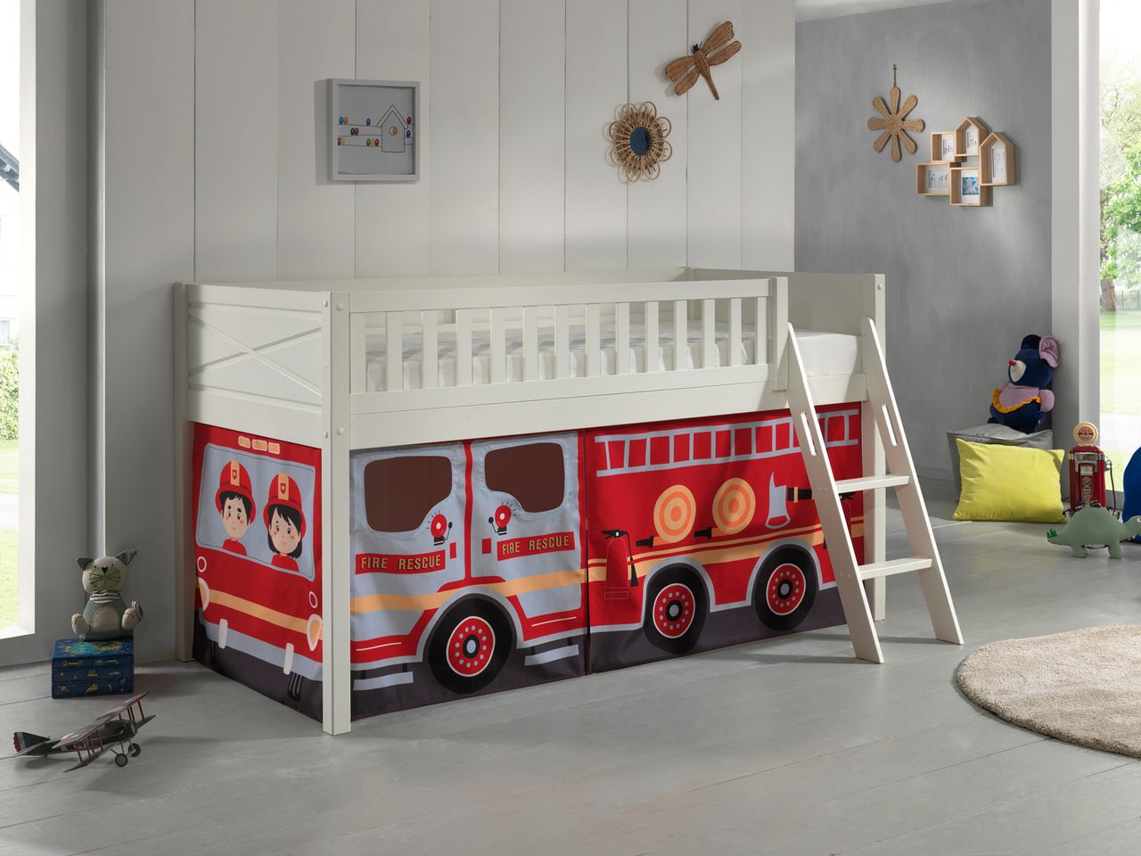 VIPACK Spielbett SCOTT, LF 90 x 200 cm, mit Rolllattenrost, Leiter und Textilset 