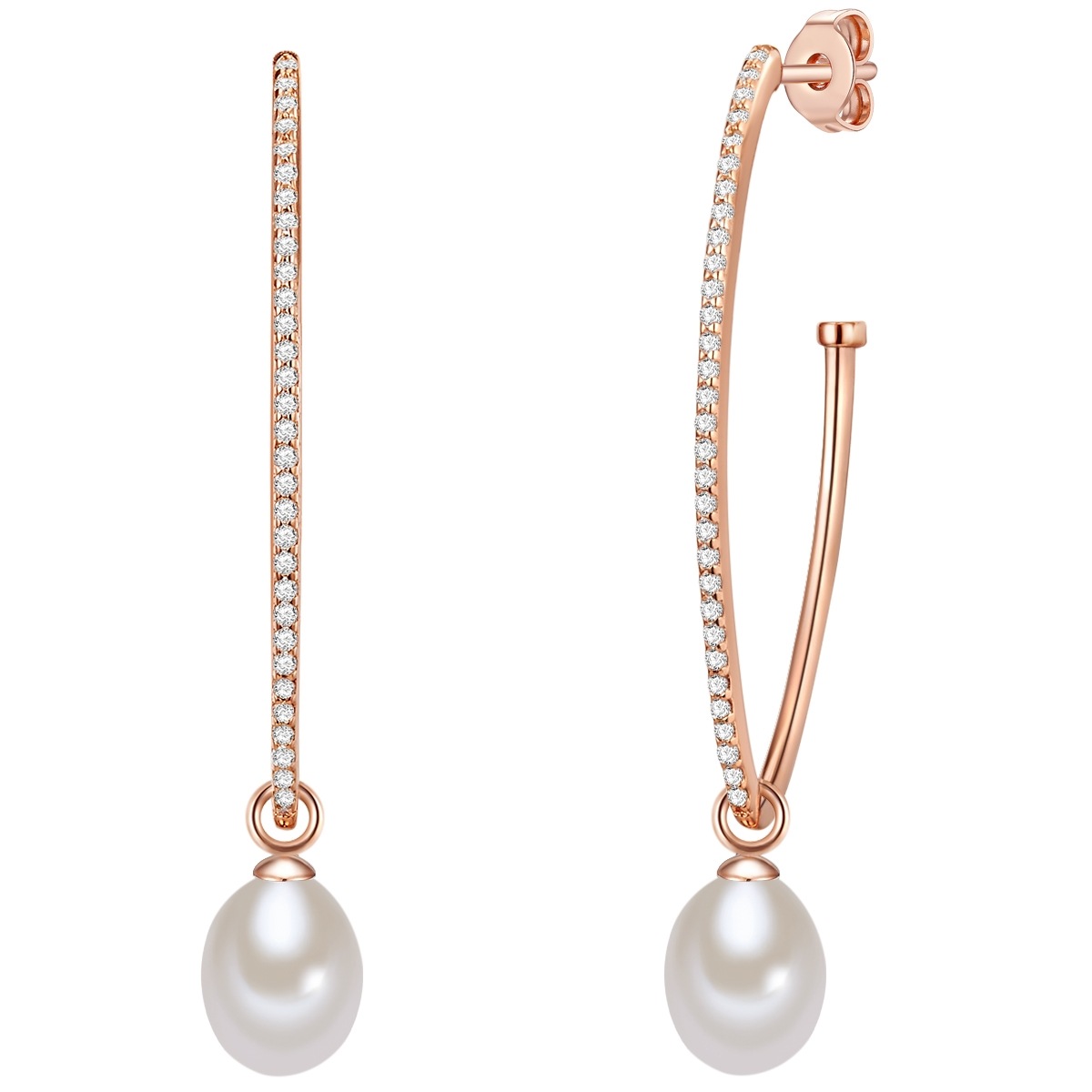 Ohrhänger Sterling Silber Zirkonia Süßwasser-Zuchtperle in Roségold