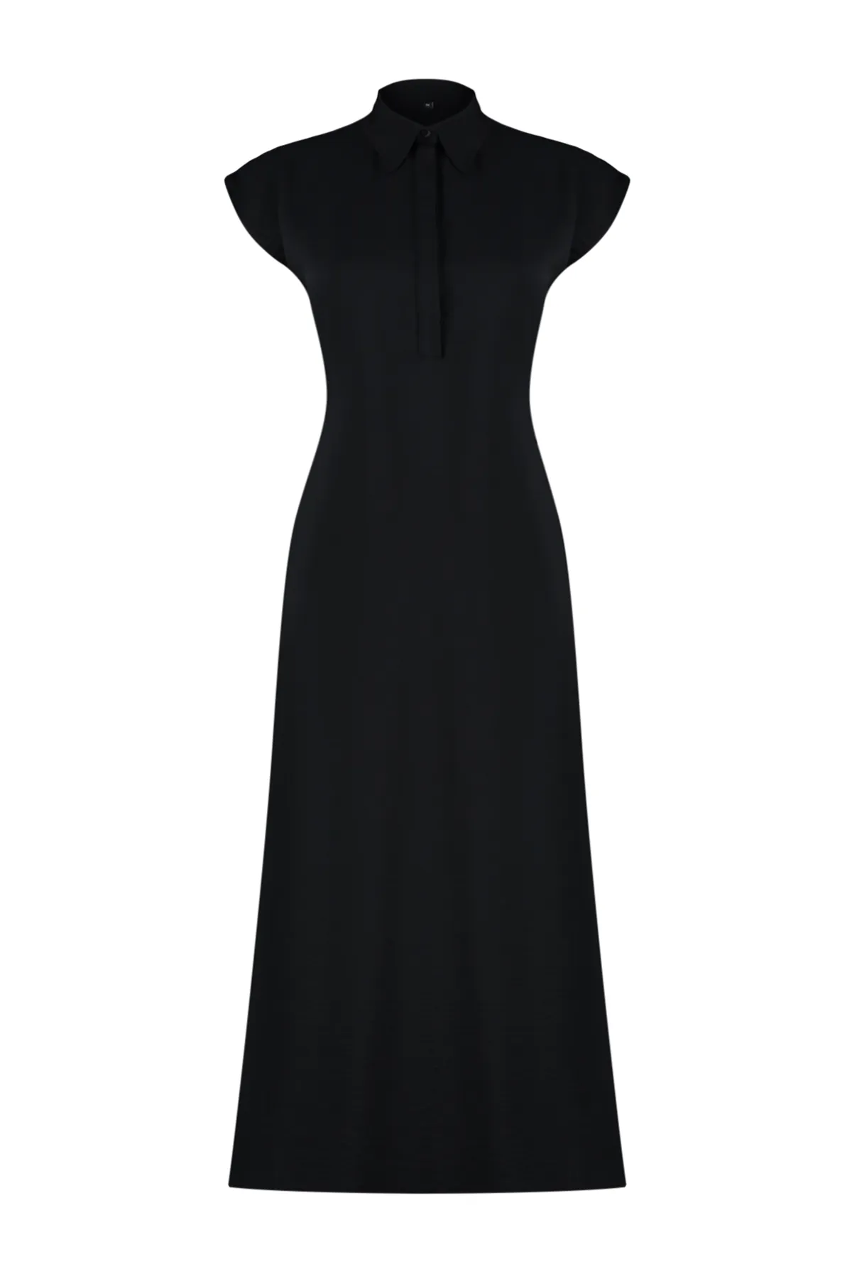 Trendyol Collection  Schwarzes, gewebtes Aerobin-Maxikleid mit A-Linien-Hemdkragen TWOSS24EL00621