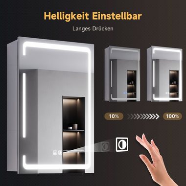 SONNI Badezimmerspiegelschrank Eintüriger dreifarbig beleuchteter Badspiegelschrank,380x600x140mm