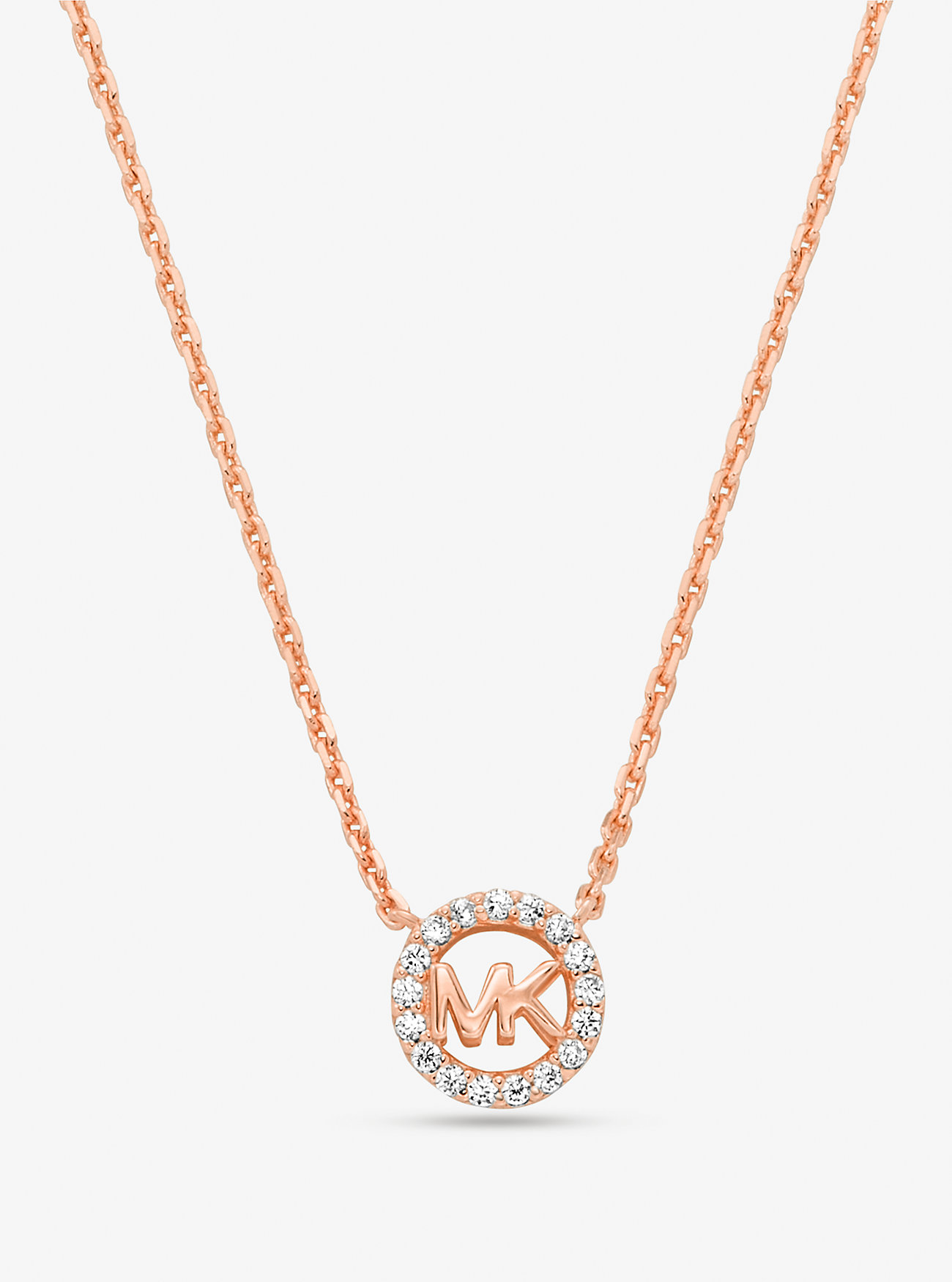 Fulton Precious-Metal Plated Sterling Silver Pavé Logo Charm Necklace - ROSE GOLD