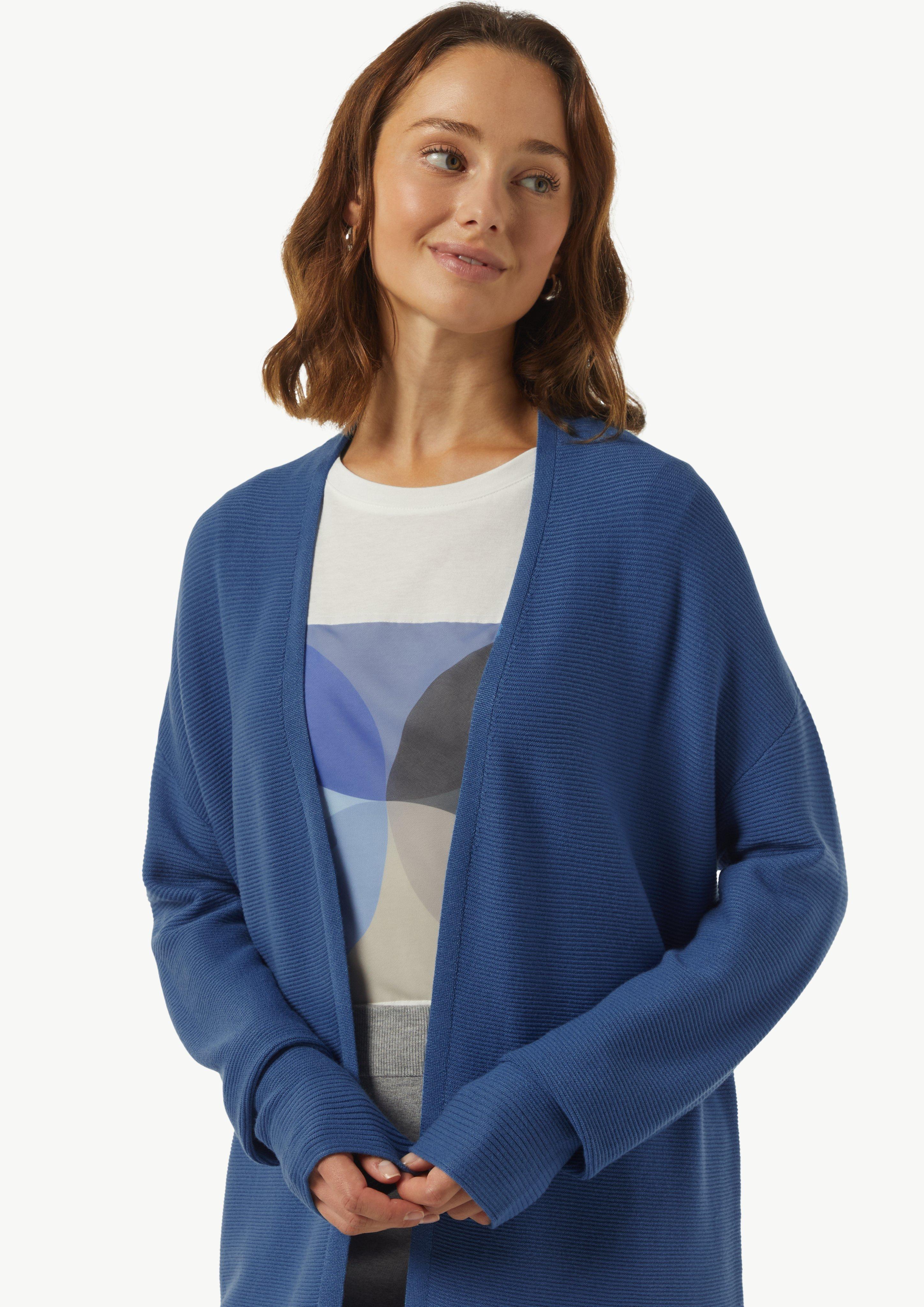 Gerippte Strickjacke im Relaxed Fit - blau