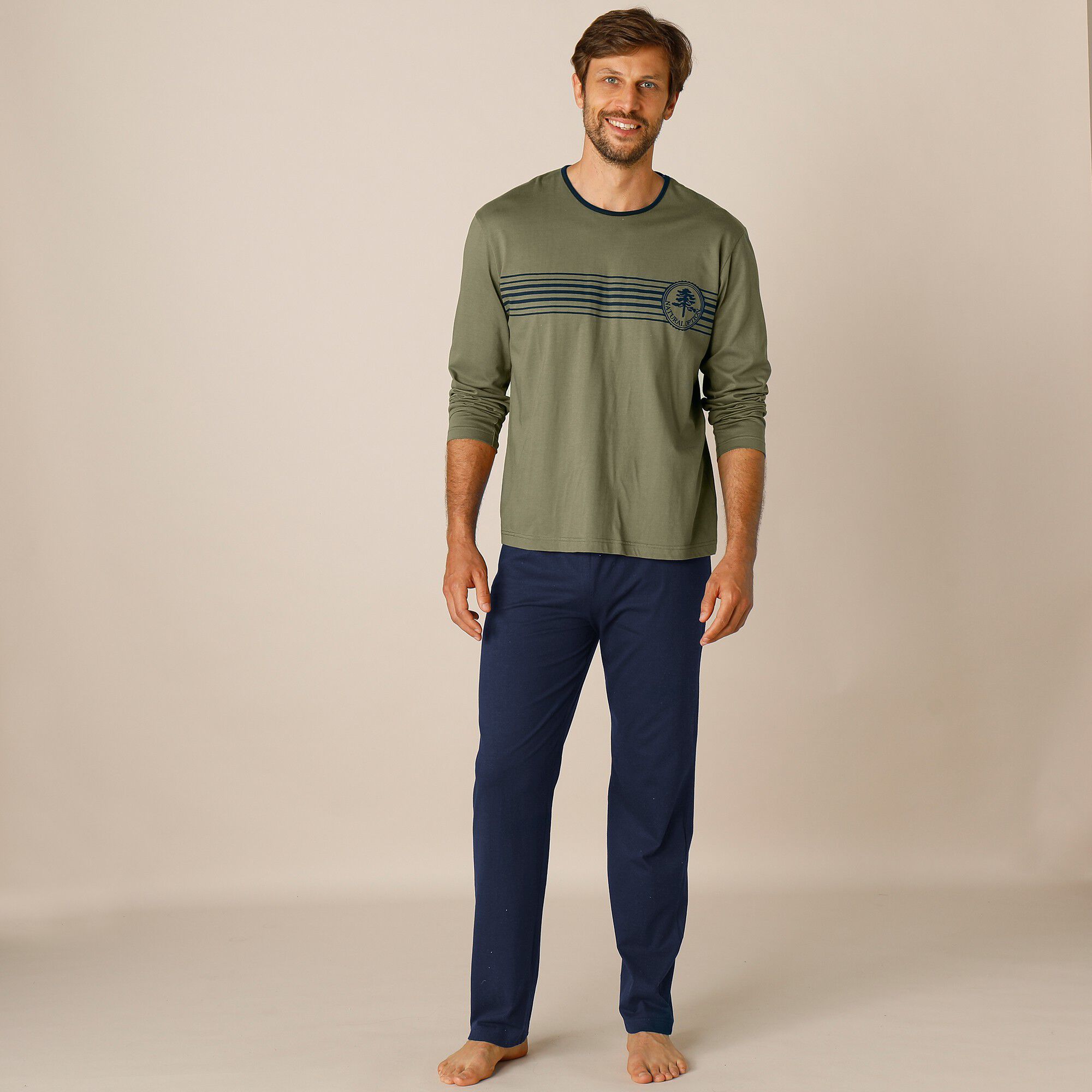 Pyjama pantalon jersey coton manches longues