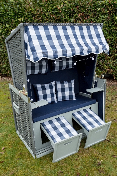 MyFlair Strandkorb blau/Weiß 2er Sitz inkl. LED