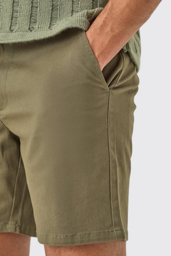 Slim-Fit Khaki Chino-Shorts
