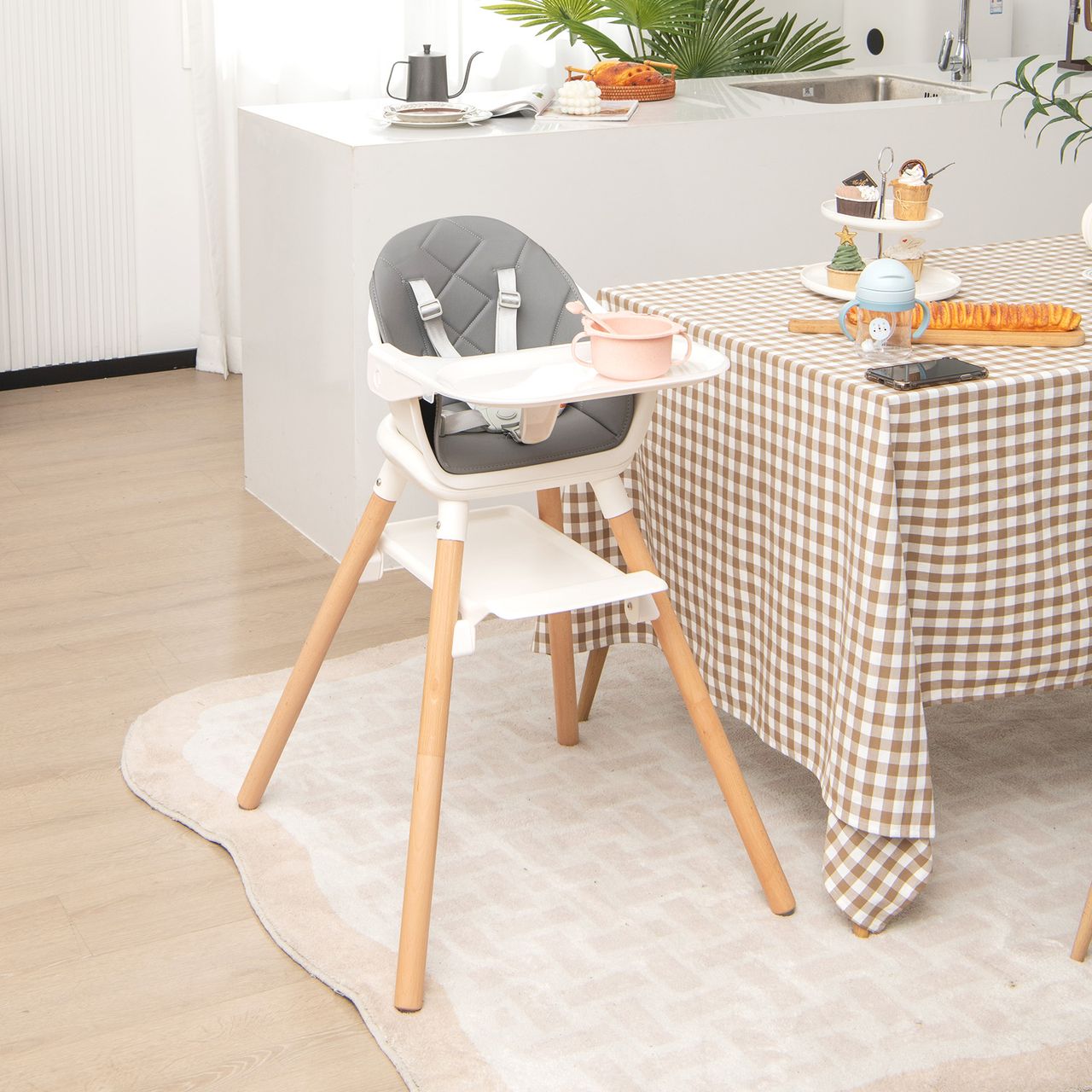 Costway 6 in 1 Babyhochstuhl aus PP & Buchenholz