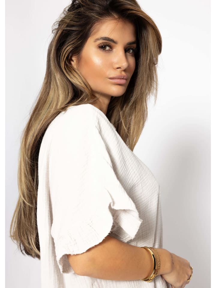 SASSYCLASSY Musselin Bluse mit Rüschensaum in Hellbeige günstig kaufen