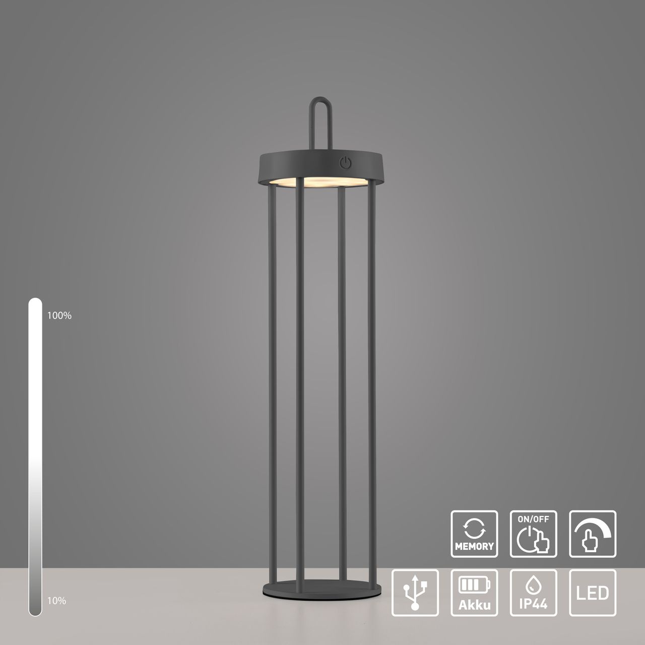 JUST LIGHT Akku Tischleuchte ANSELM, 1x LED-Board/1,50Watt/2700Kelvin, IP44, Schwarz