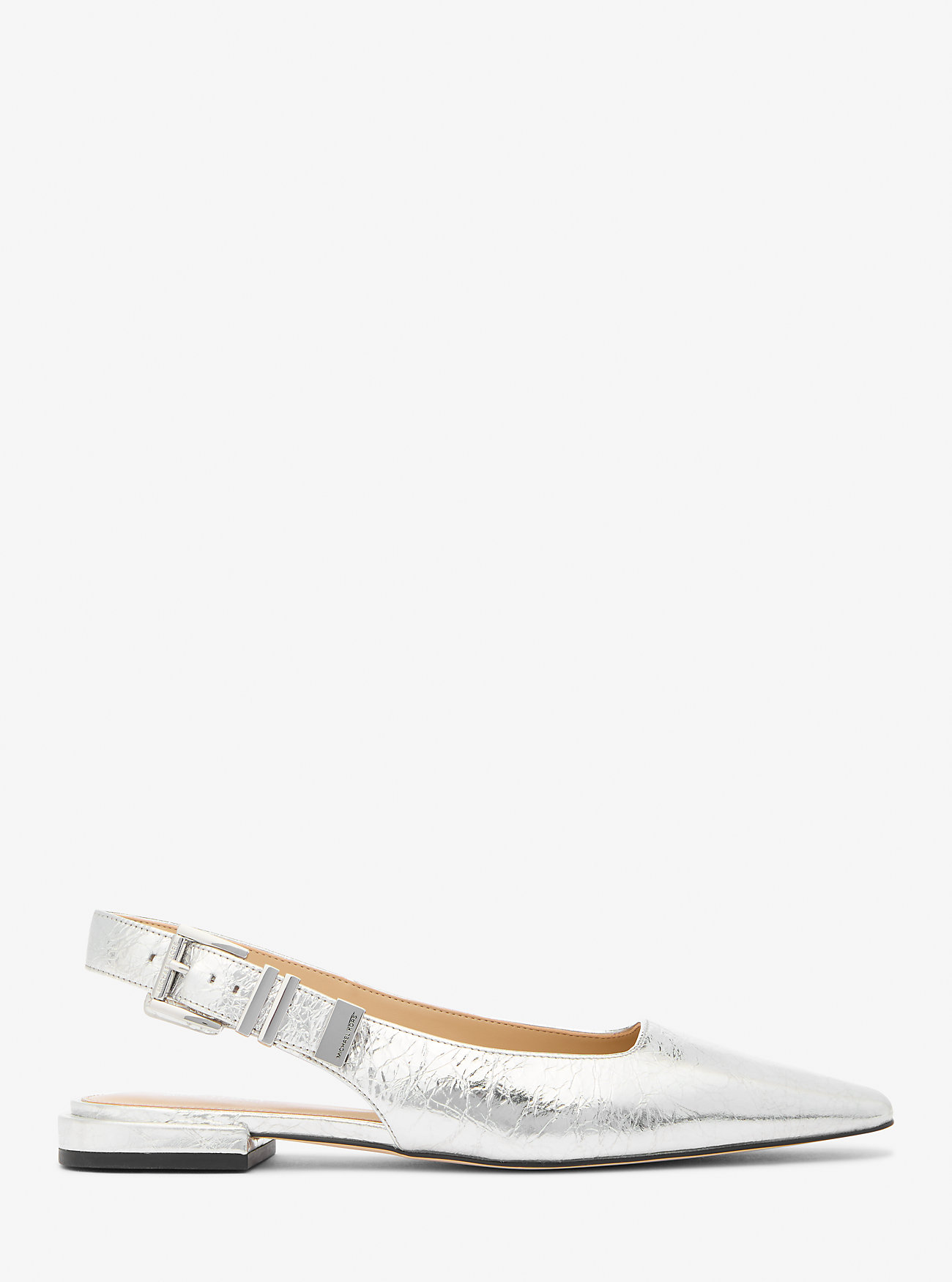 Darrington Metallic Crackled Leather Flat Shoes - SØLV