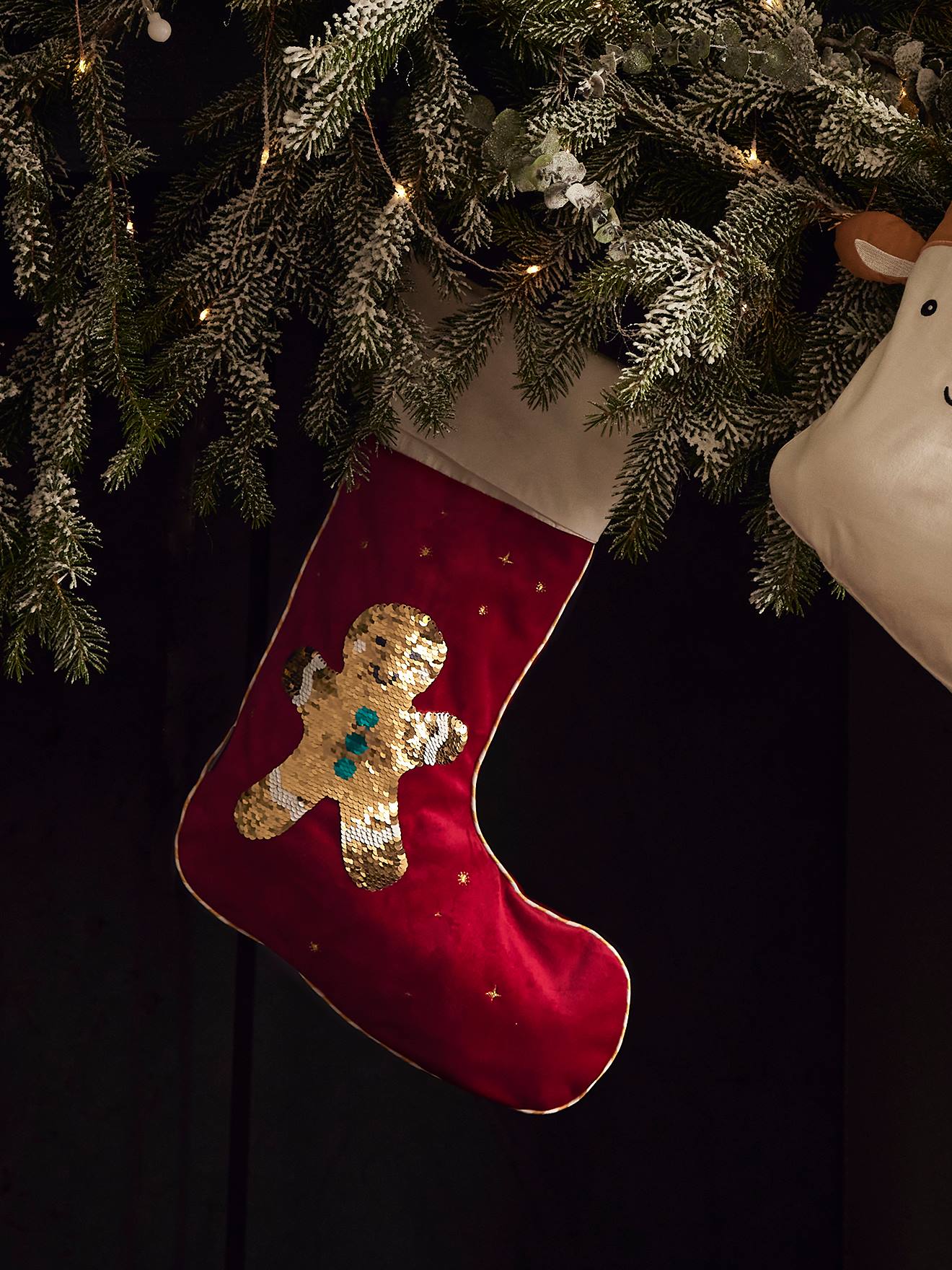 Chaussette de Noël à sequins réversibles Mr Biscuit rouge