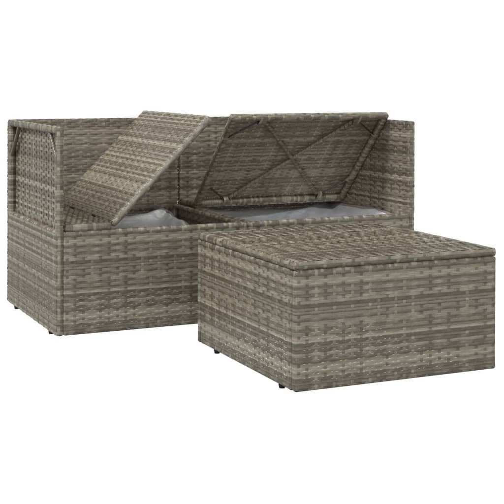 vidaXL Loungesofa 3-tlg. Garten-Lounge-Set mit Kissen Grau Poly Rattan, 1 Teile