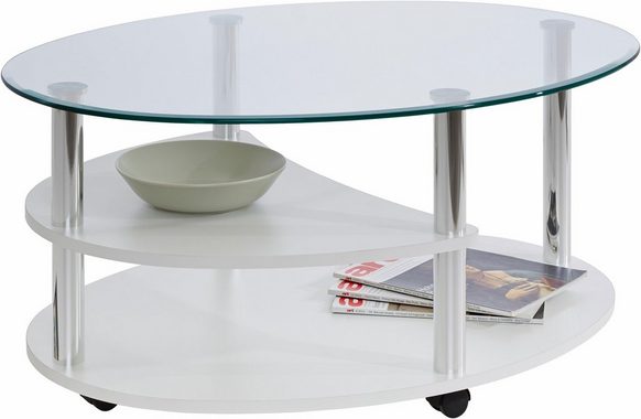 PRO Line Couchtisch, mit Glasplatte, Gestell aus Holz und Metall, Ablageboden, mit Rollen