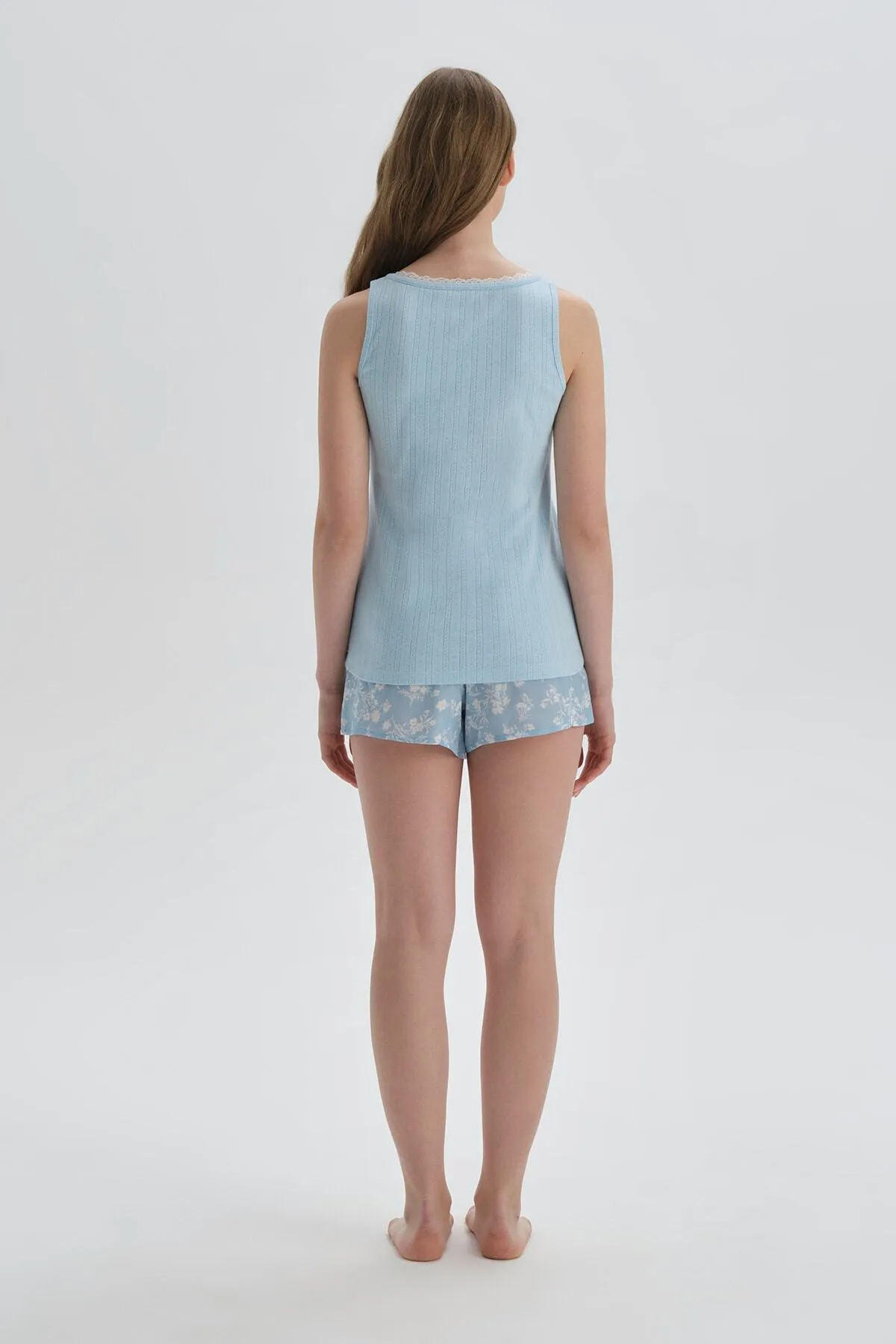 Dagi  Blau gemusterte Viskose-Shorts-Pyjamahose