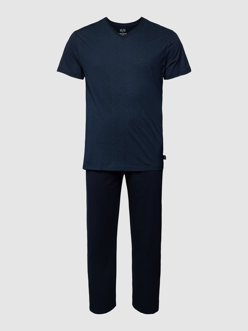 PLUS SIZE Pyjama mit V-Ausschnitt Modell 'TRAVELLER' in dunkelblau