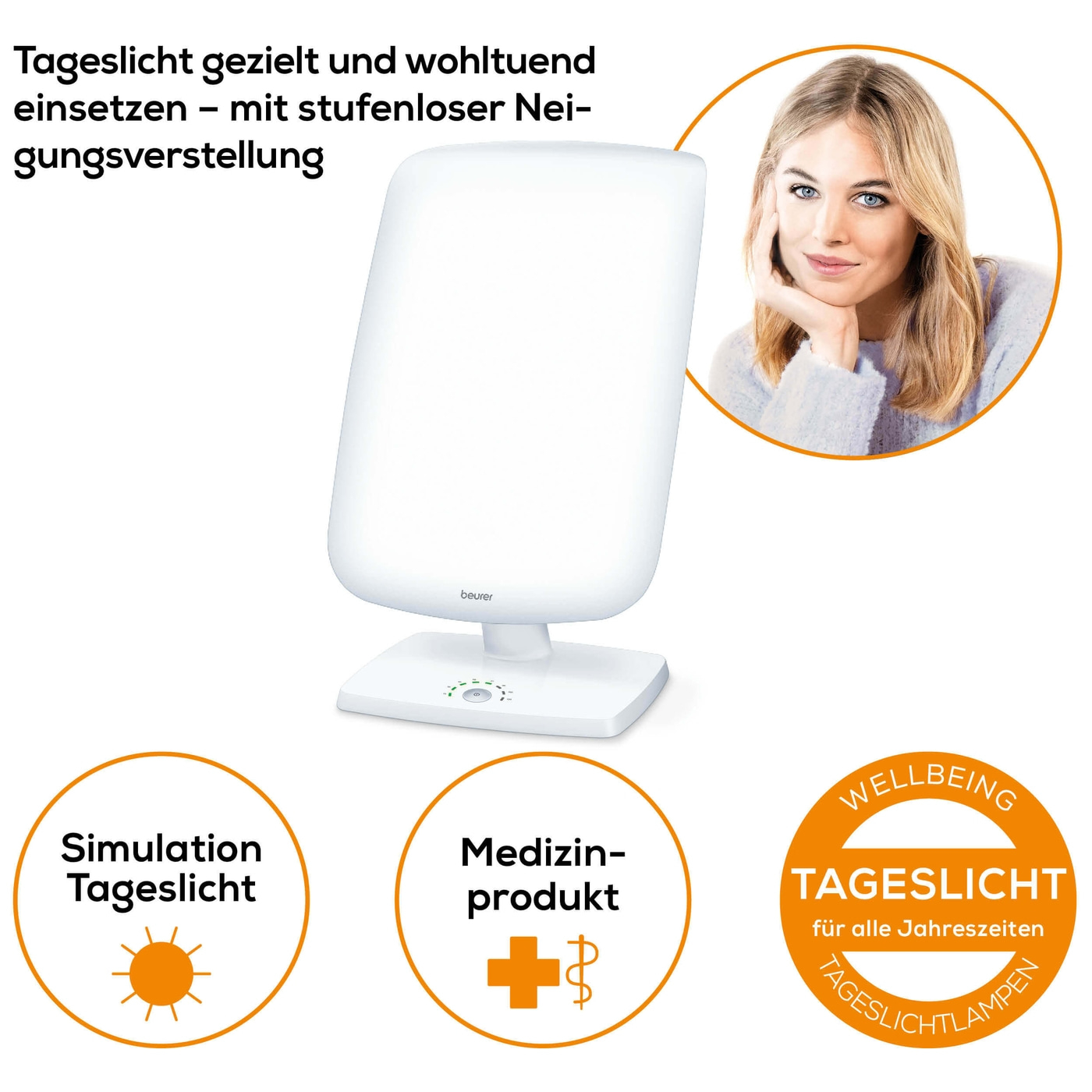 Beurer Tageslichtlampe TL 90-Tageslichtlampe für Lichtmangel mit LED-Timer & Neigungsverstellung