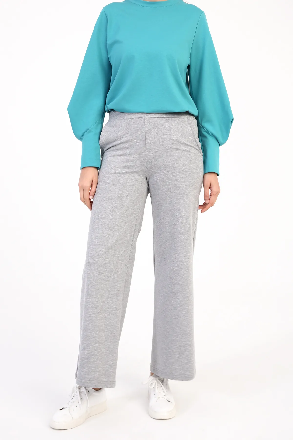 ALLDAY  Graue Melange-elastische Jogginghose mit weitem Bein