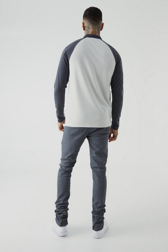 Tall langärmliges Slim-Fit Colorblock Poloshirt