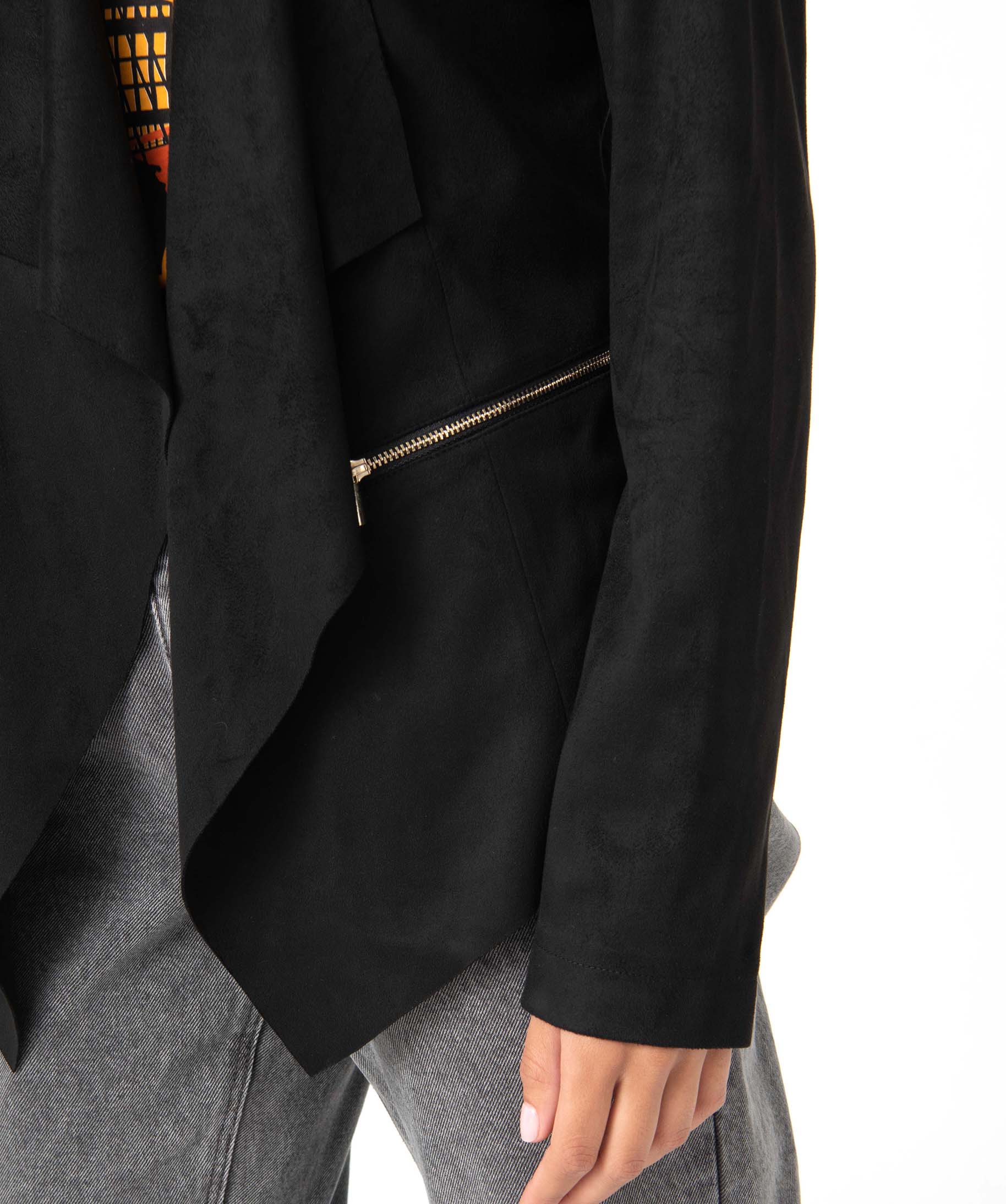 Veste femme en suédine coupe asymétrique noir | GEMO