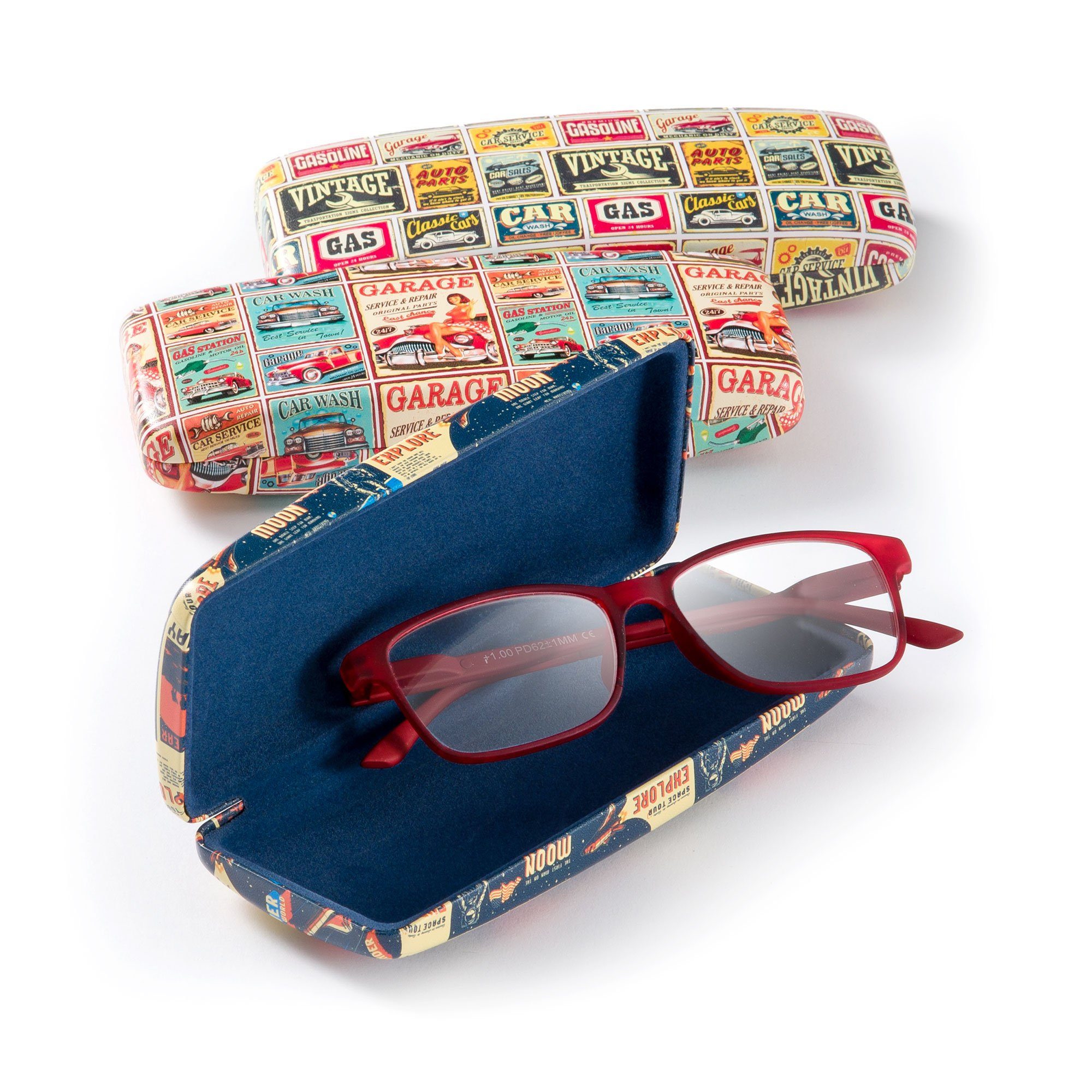 FEFI Brillenetui Stabiles Hardcase, Motiv: “VINTAGE“, inklusive Mikrofasertuch