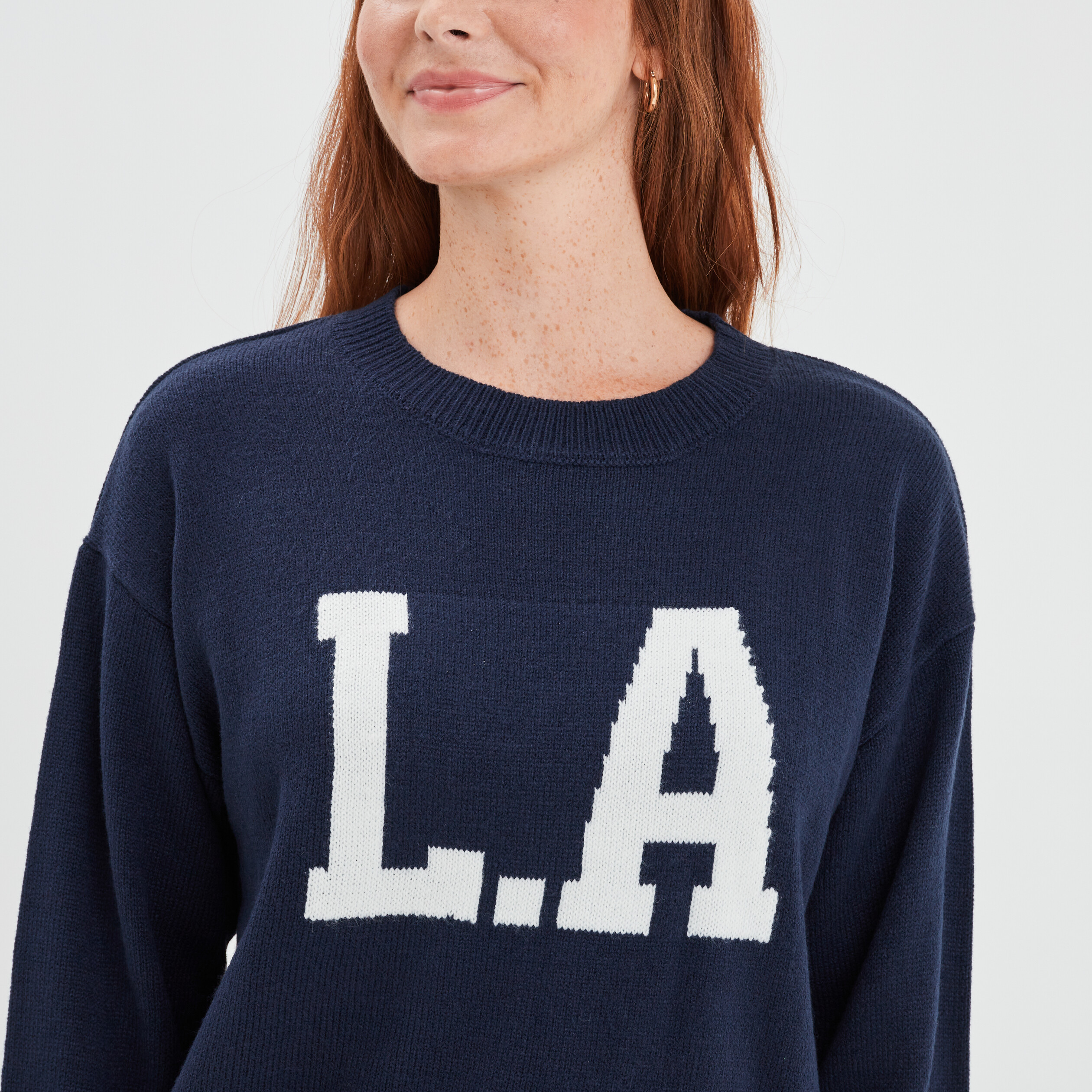 Pull col rond manches longues Creeks bleu marine femme | La Halle