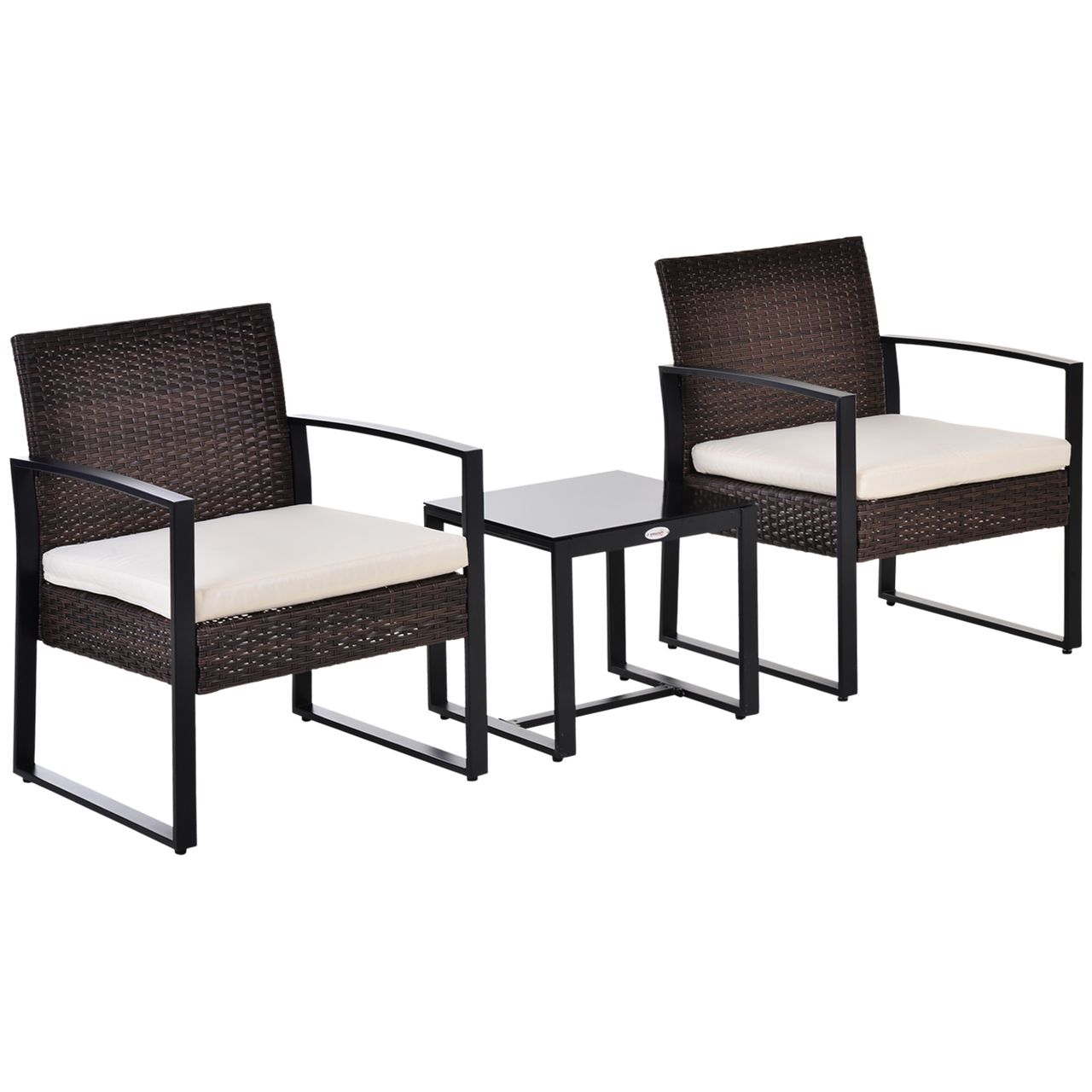 Outsunny Polyrattan Gartenset 3 tlg. Balkonmöbel Set mit Kissen Braun Creme