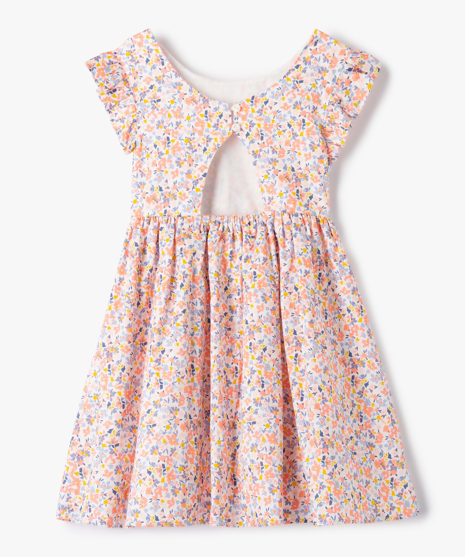 Robe de cérémonie fille à motifs fleuris avec jupon ecru | GEMO