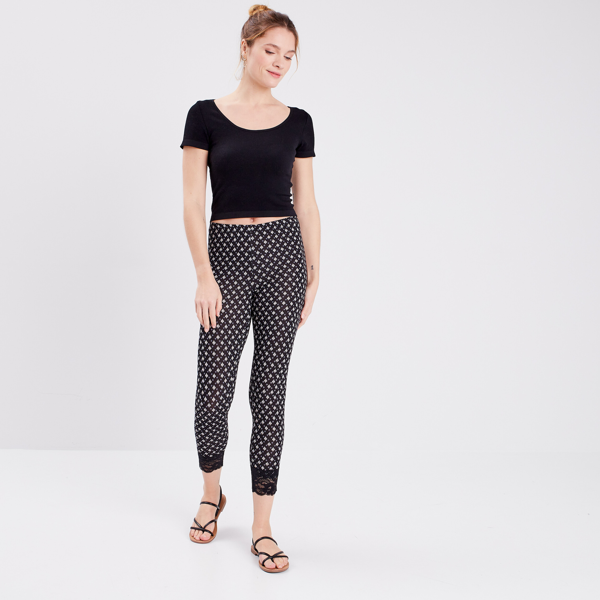 Legging 7 8ème avec dentelle noir femme | La Halle