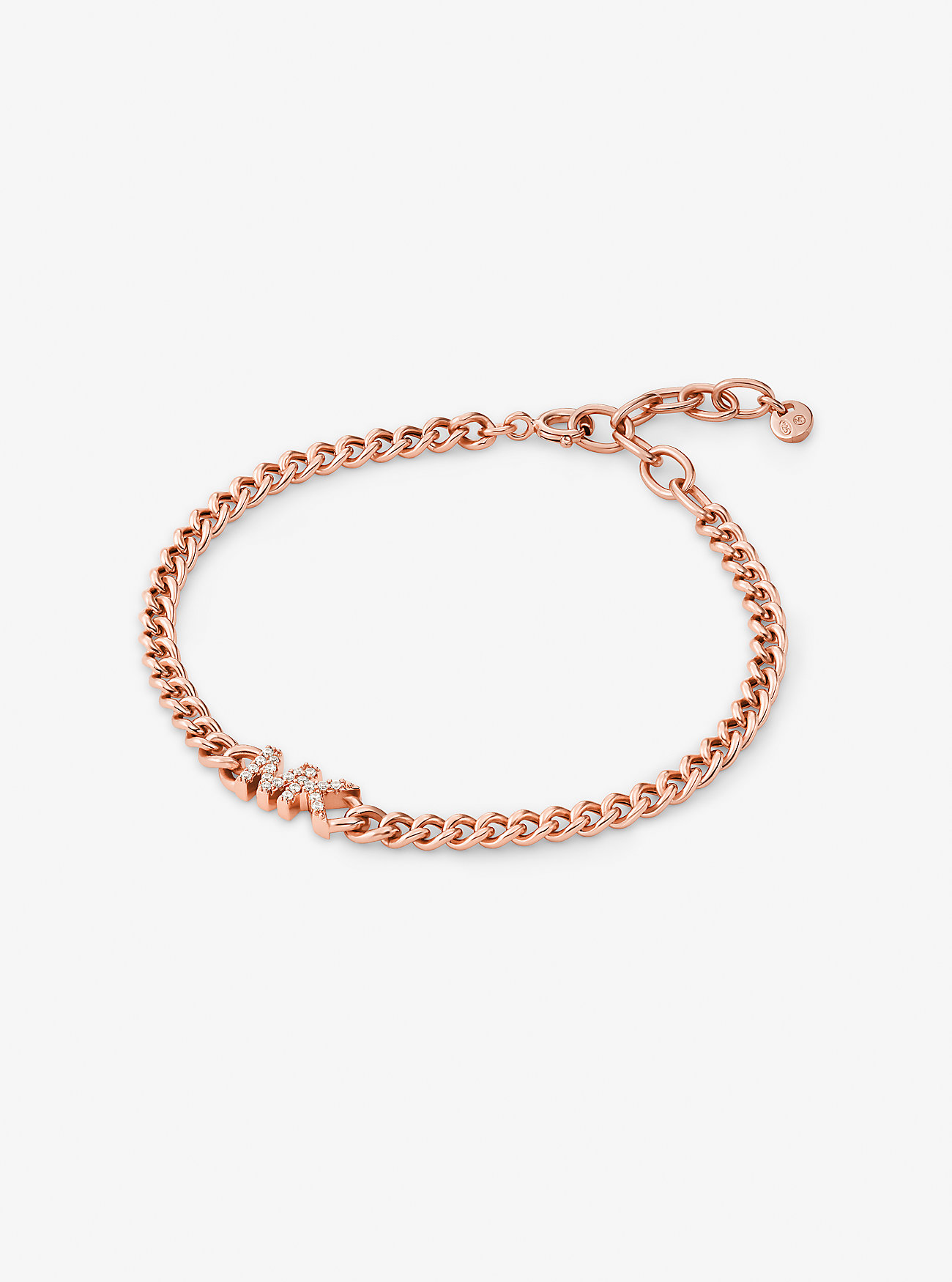 Precious Metal-Plated Sterling Silver Logo Curb Link Bracelet - ROSE GOLD