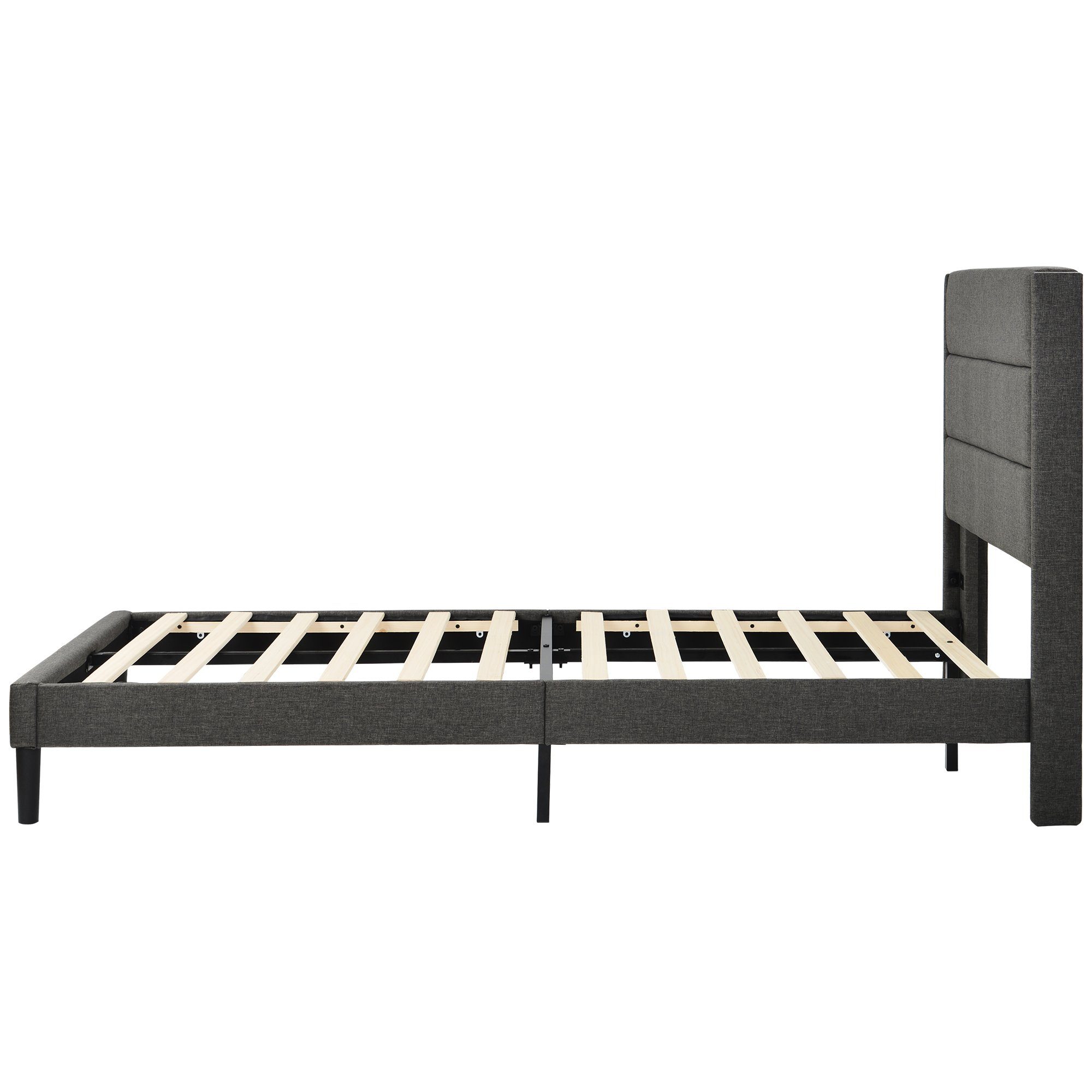 Flieks Polsterbett, gepolstertes Einzelbett Textilbezug Leinen, 90x200cm