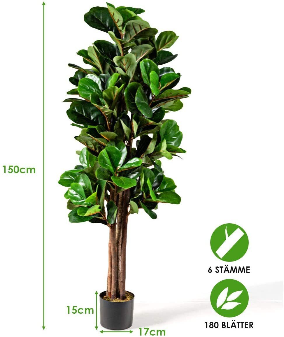 Kunstpflanze Künstlicher Feigenbaum, COSTWAY, 1,5m, mit Blumentopf