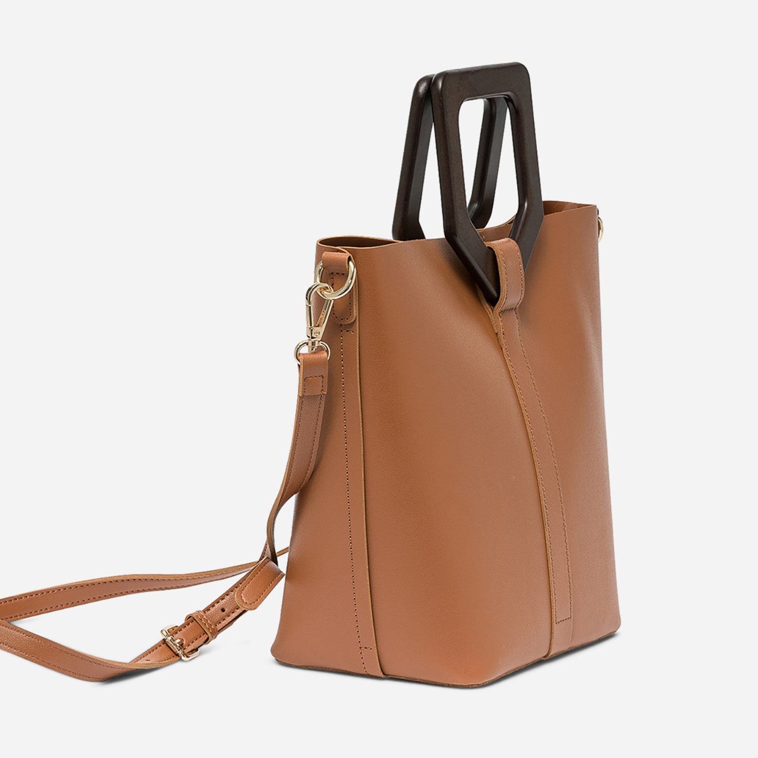 Sac à main camel avec anses bois
