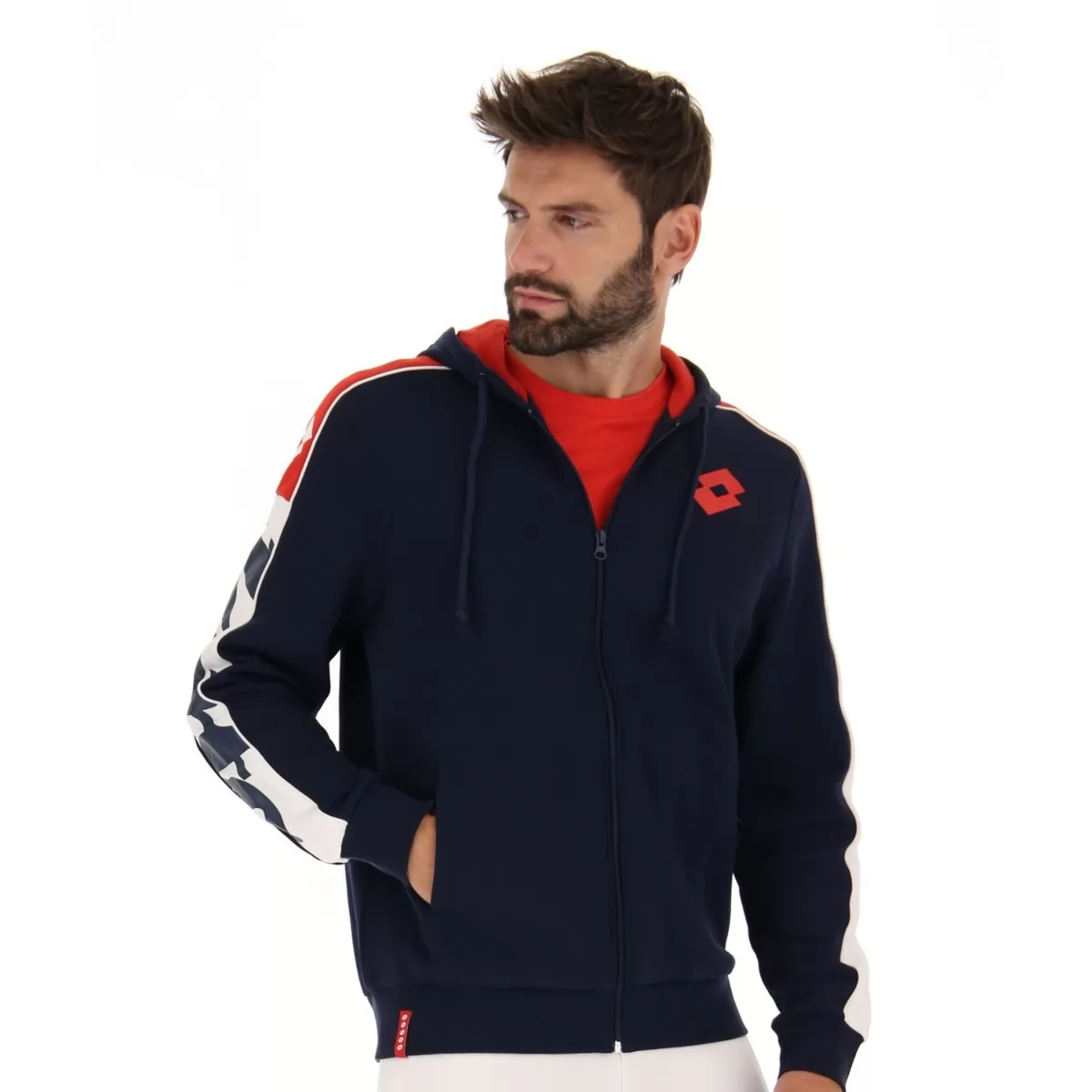 Mikina Athletica LG Sweat Fz HD FL tmavě modrá/ohnivě červená
